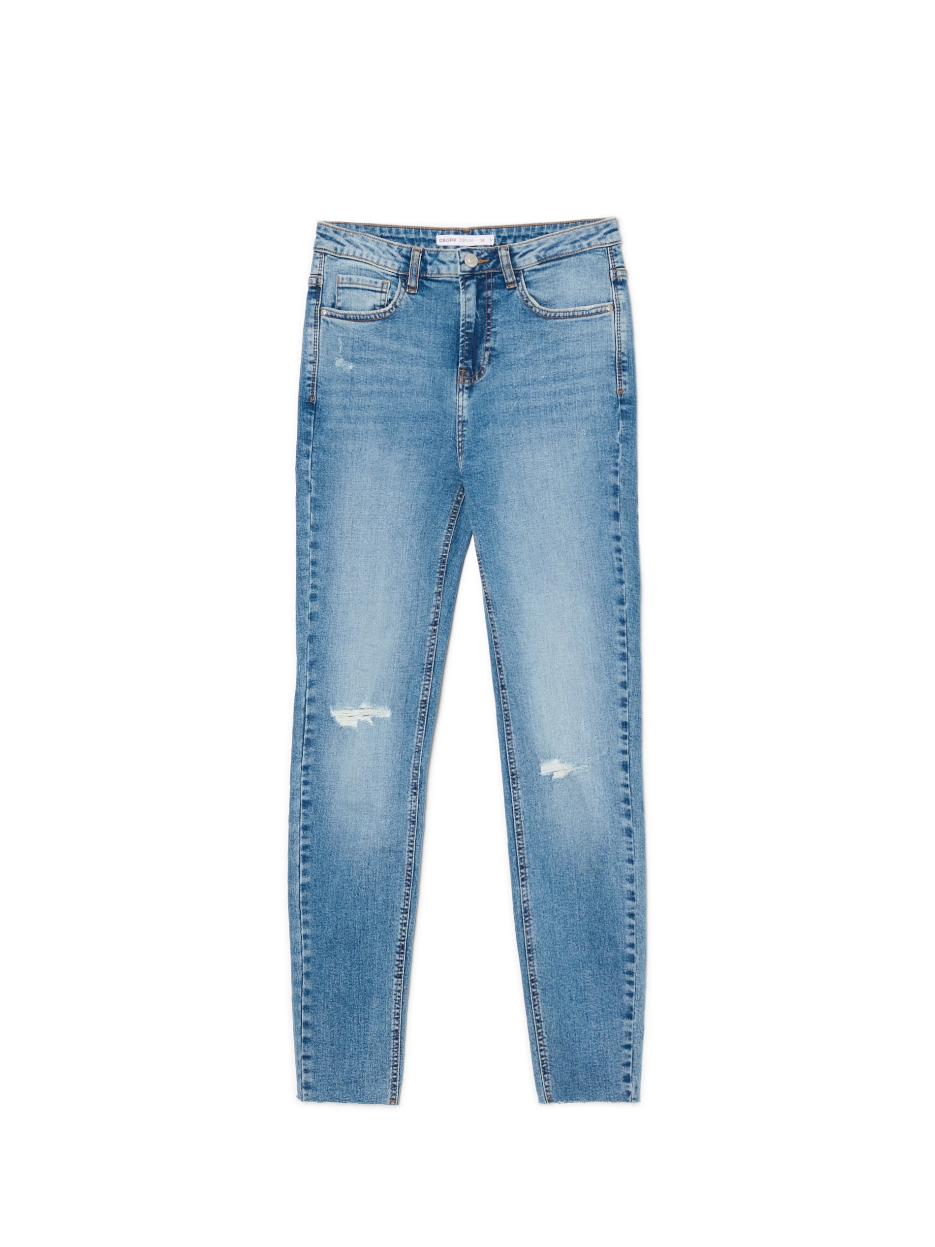 Cropp - Niebieskie Jeansy Skinny Z Przetarciami - Niebieski