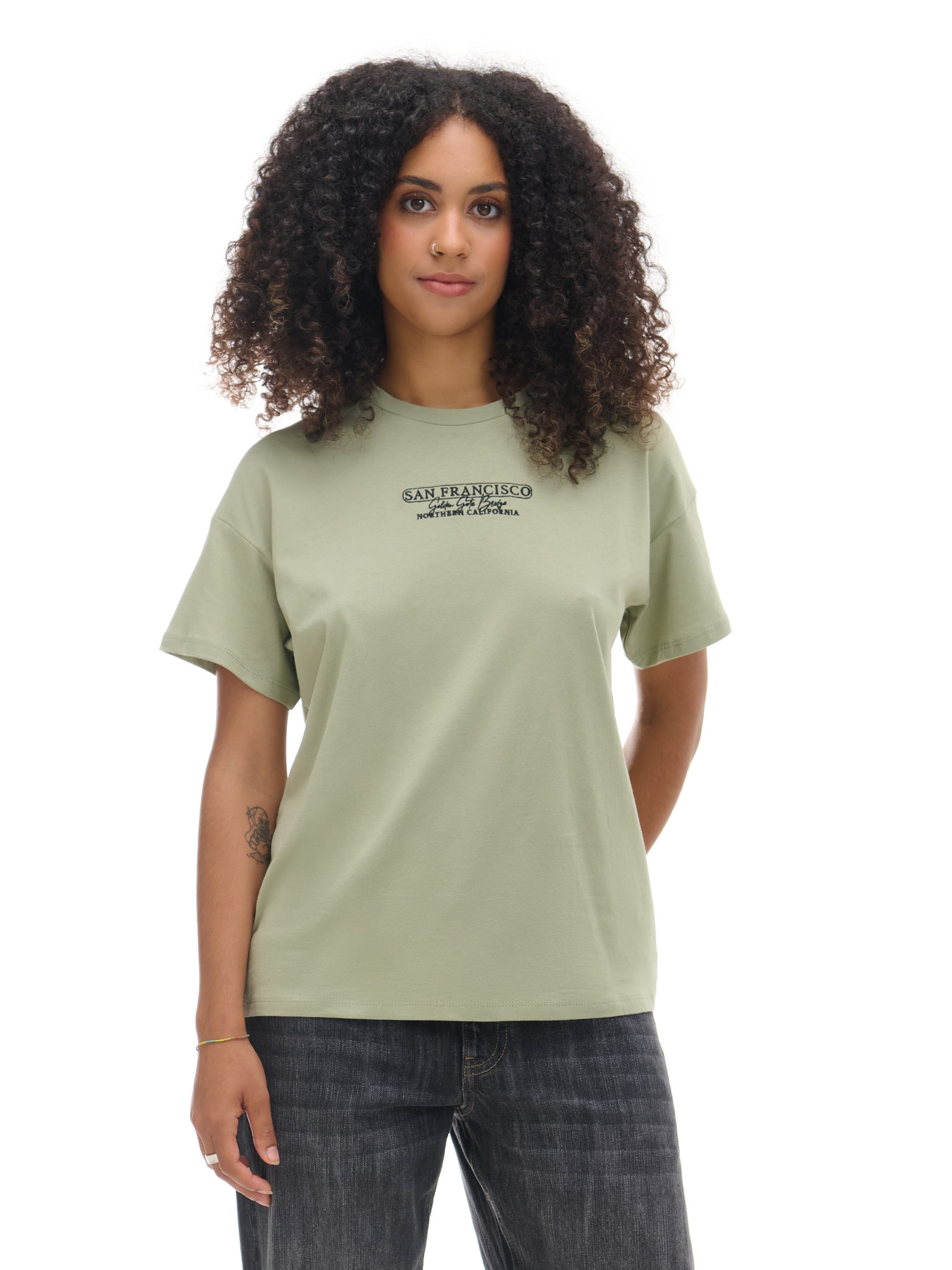 Cropp - T-shirt Oversize Con Stampa - Verde Oliva