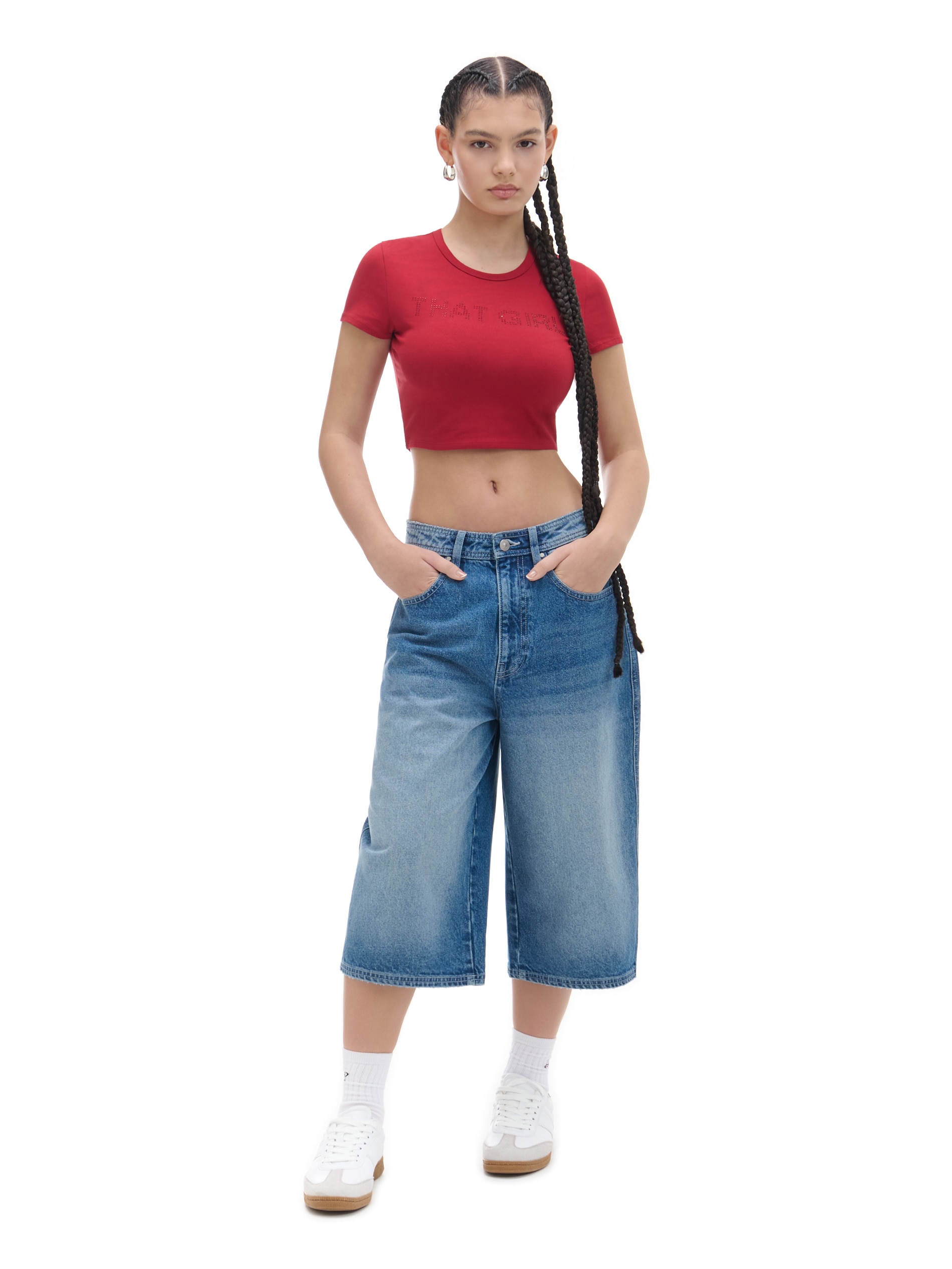 Cropp - Czerwony Crop Top Z Cyrkoniami - Czerwony