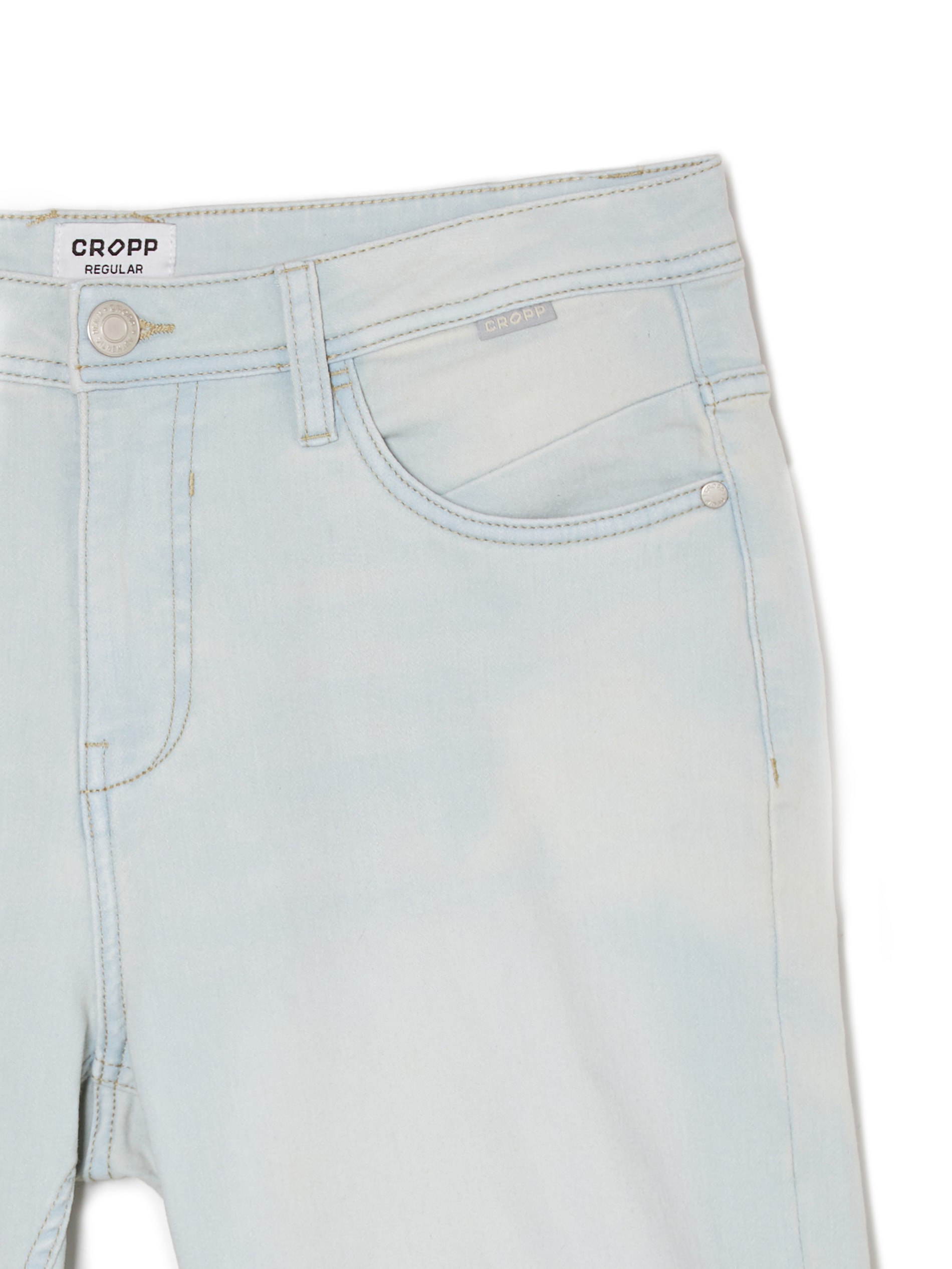 Cropp - Jasnoszare Szorty Denim Regular - Niebieski