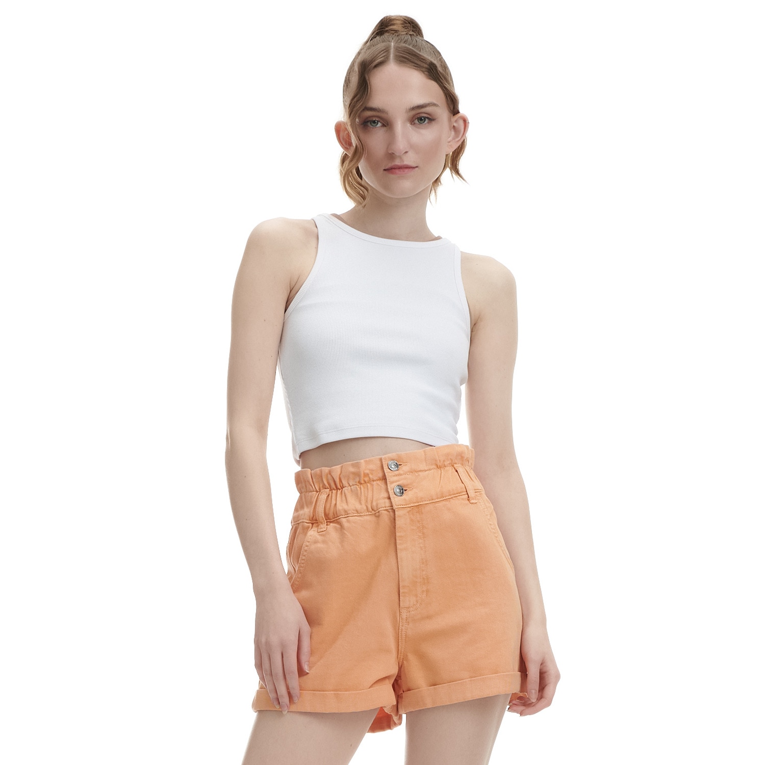 E-shop Cropp - Rifľové šortky - Oranžová
