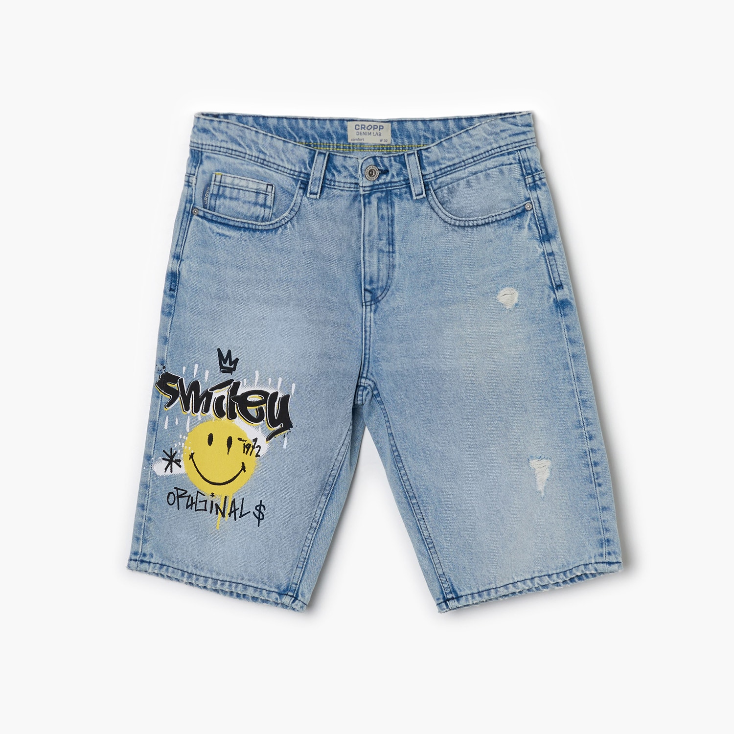 Cropp - pantaloni scurți din denim smiley - albastru