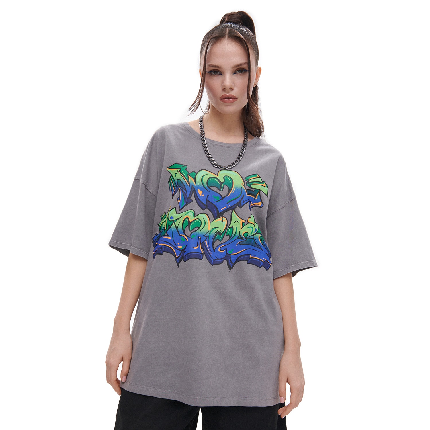 Cropp - T-shirt oversize - Gri