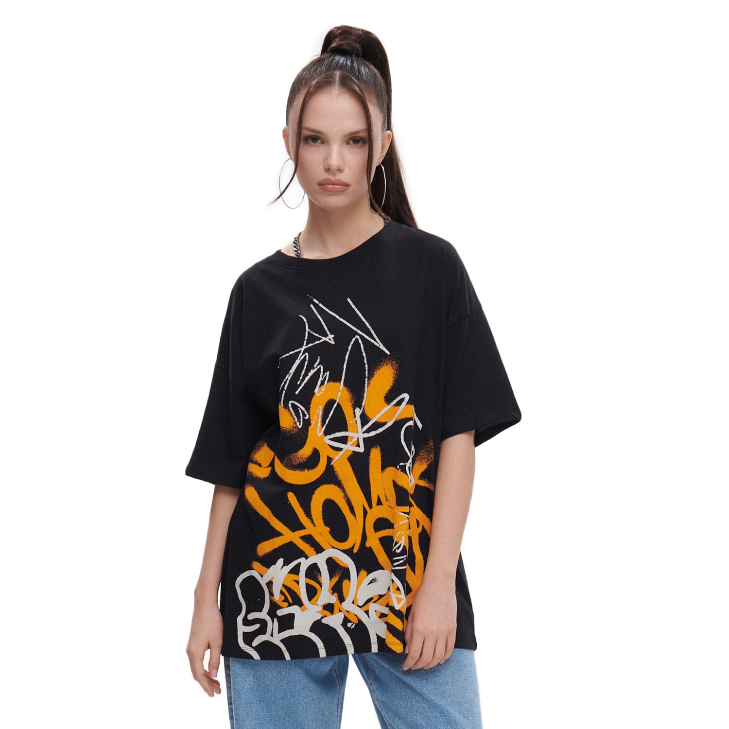 Cropp - T-shirt oversize - Negru