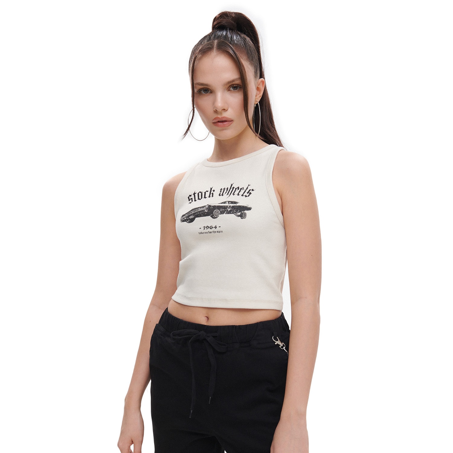 Cropp - top cu imprimeu - ivory