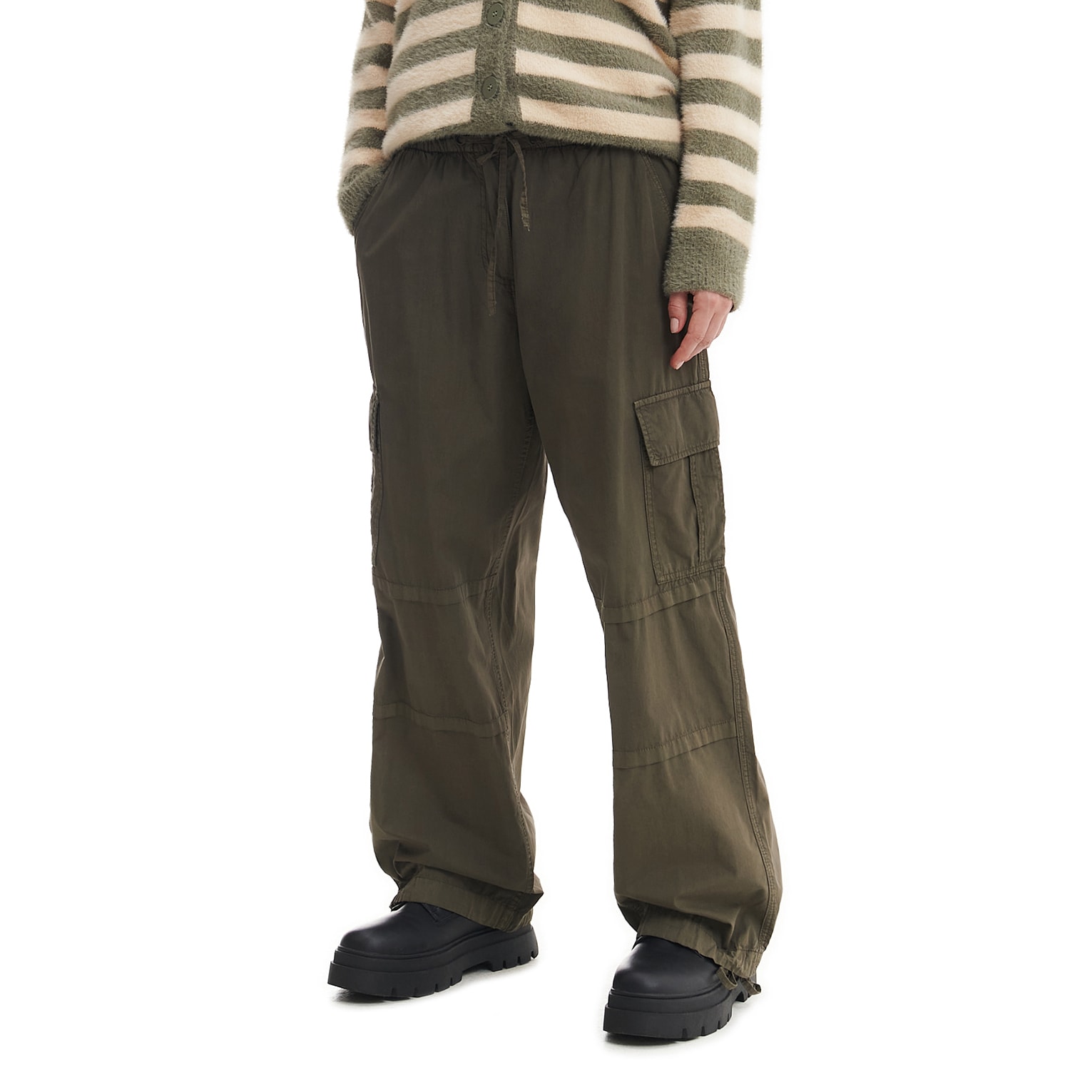Levně Cropp - Kalhoty s širokými nohavicemi - Zelená