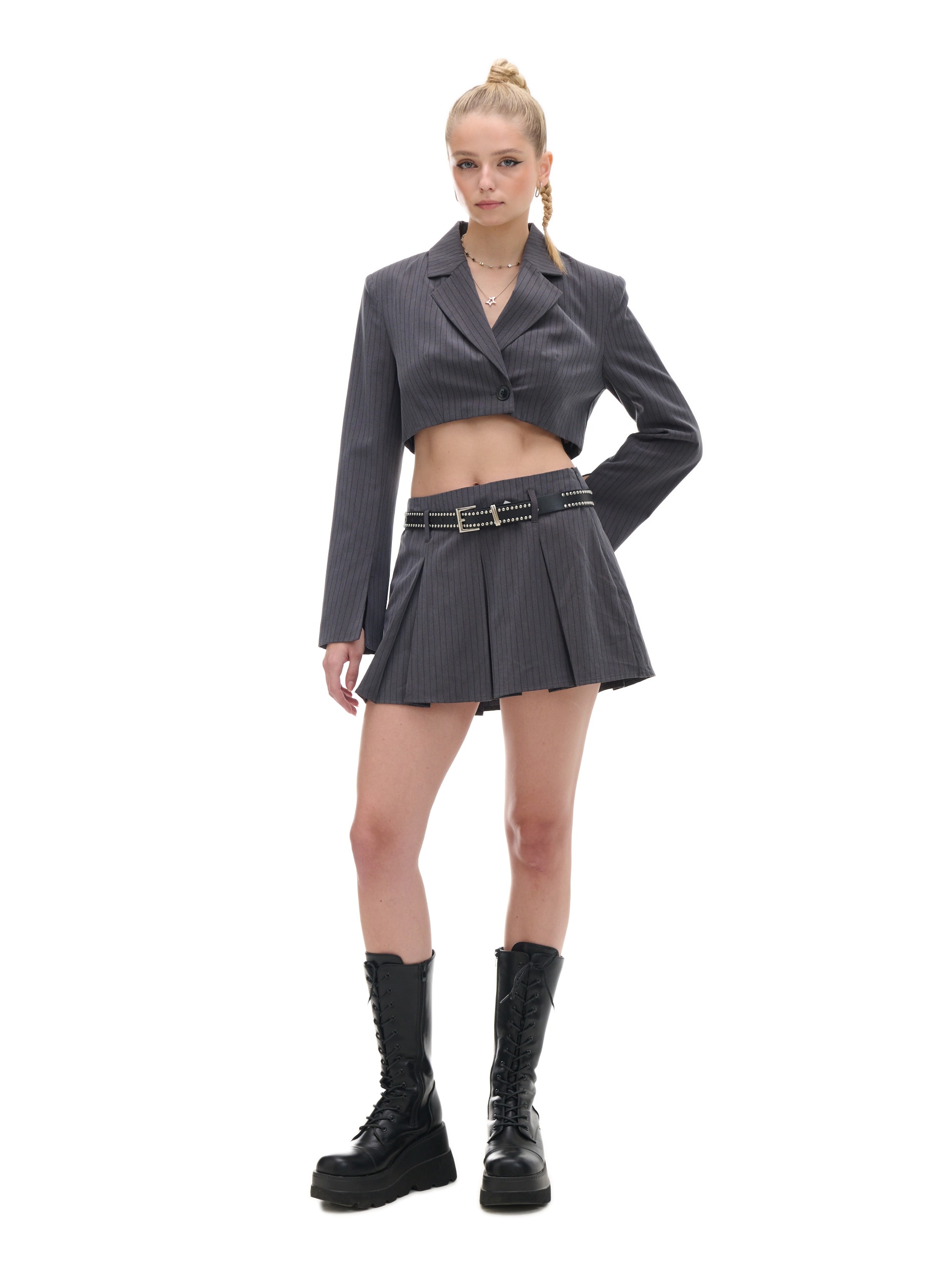 Cropp - Minifalda Lisa - Gris Oscuro