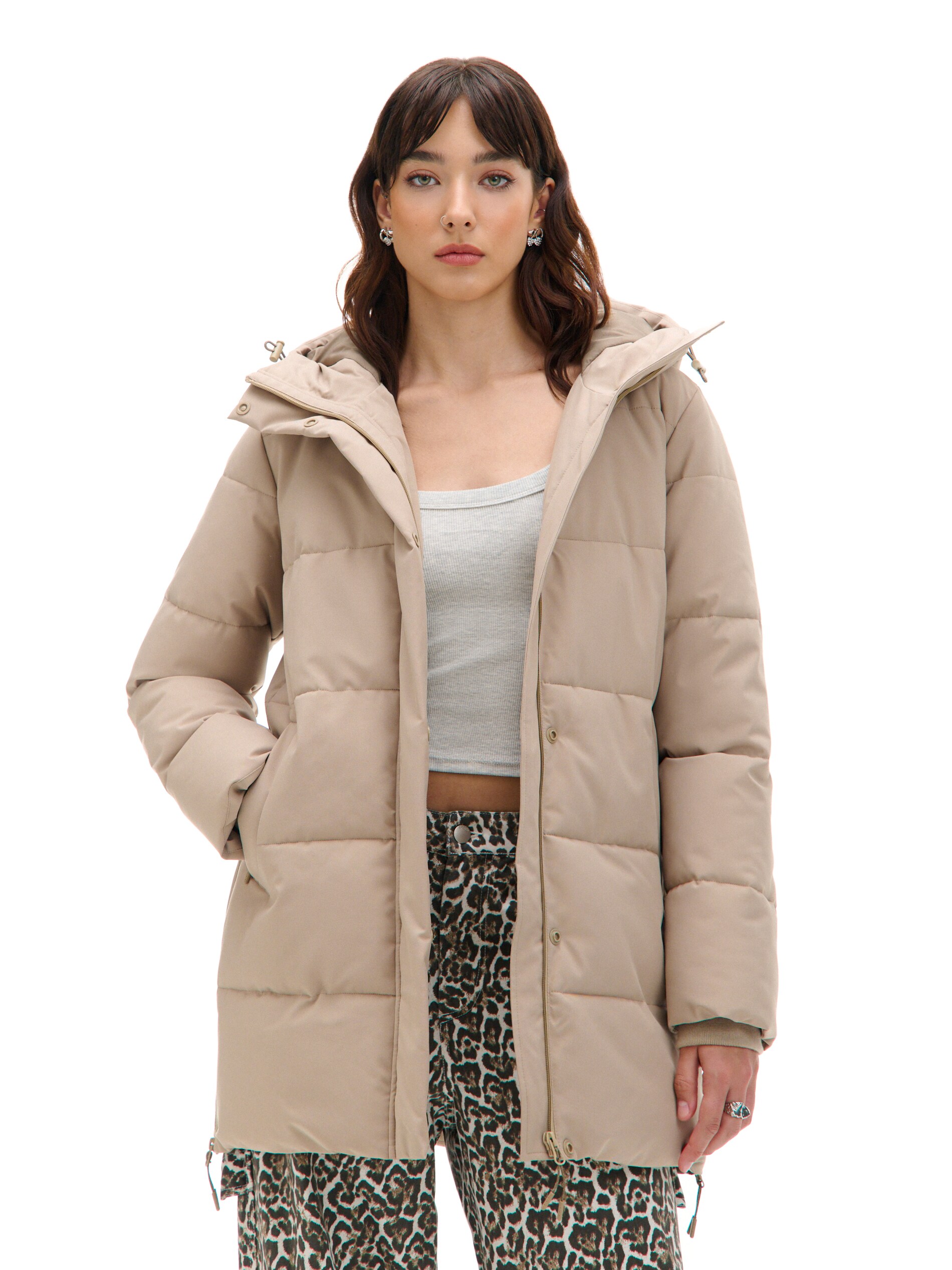 Cropp - Abrigo Acolchado Con Capucha - Beige