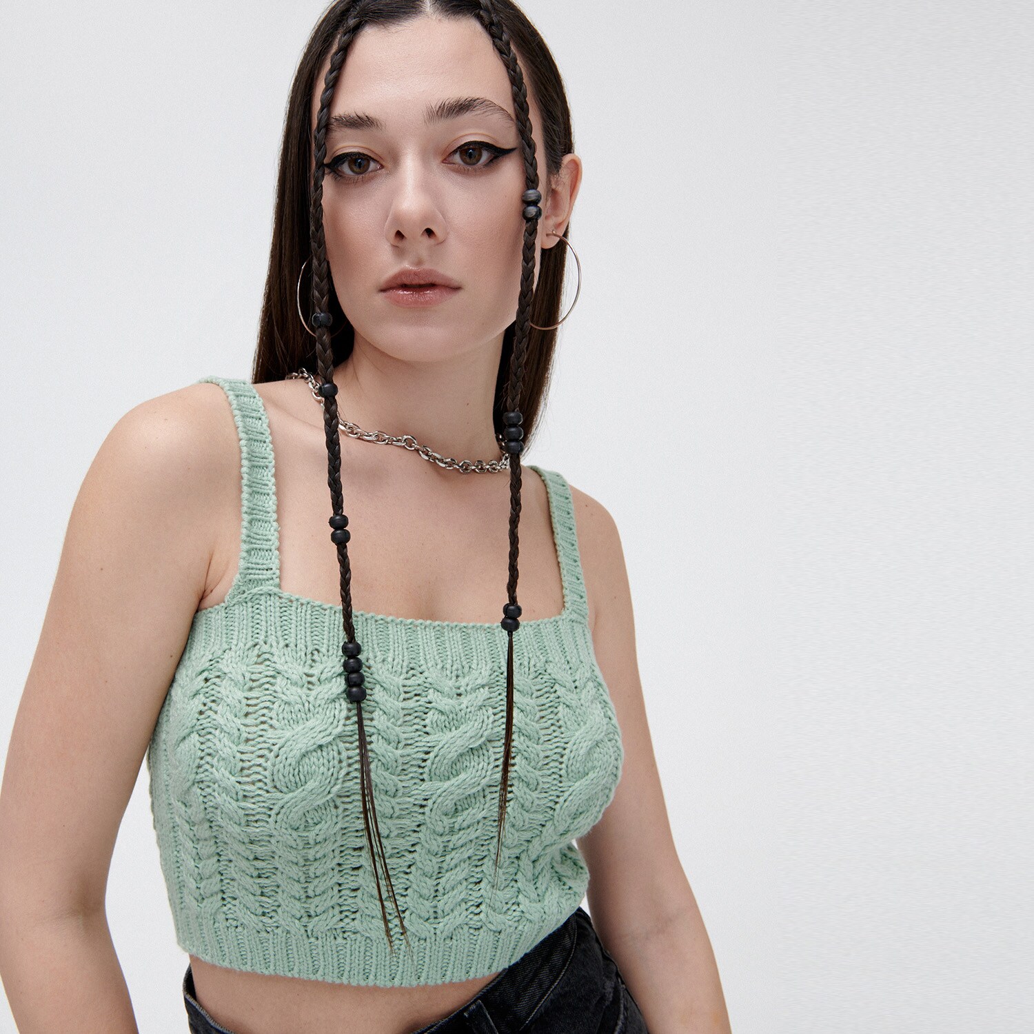 Cropp - top din tricot - verde