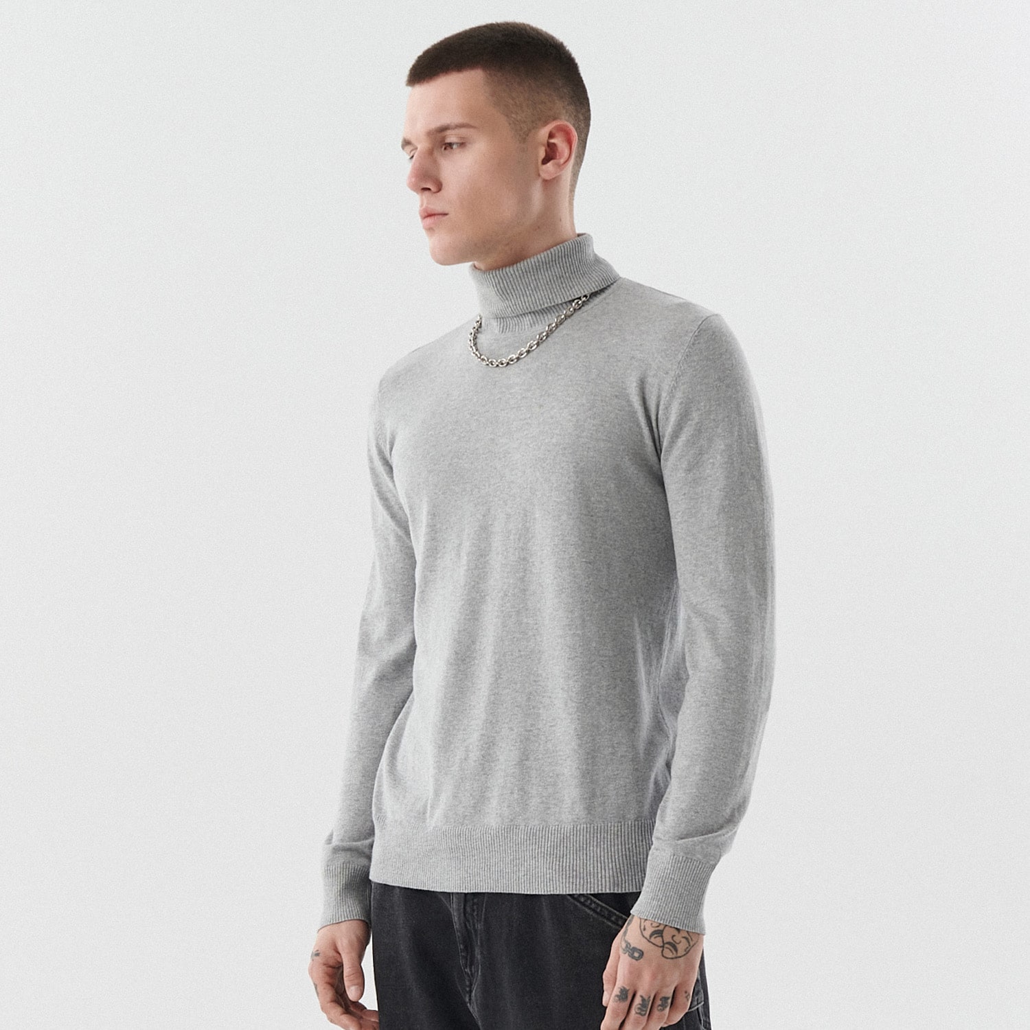 Cropp - pulover cu guler polo - gri deschis