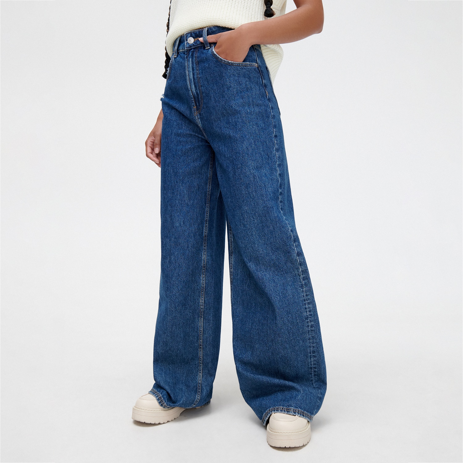 Cropp - blugi wide leg - bleumarin
