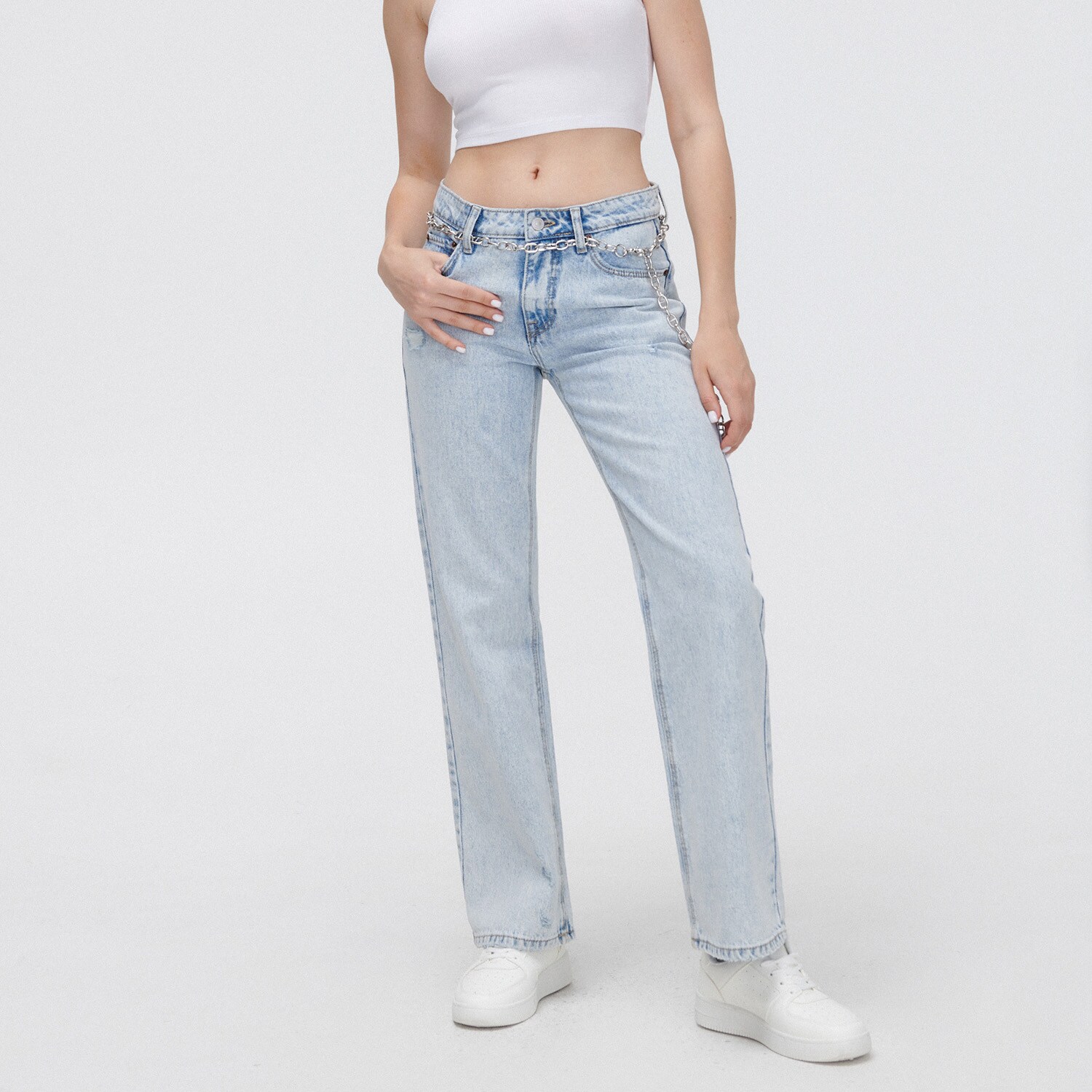 Cropp - blugi straight - albastru