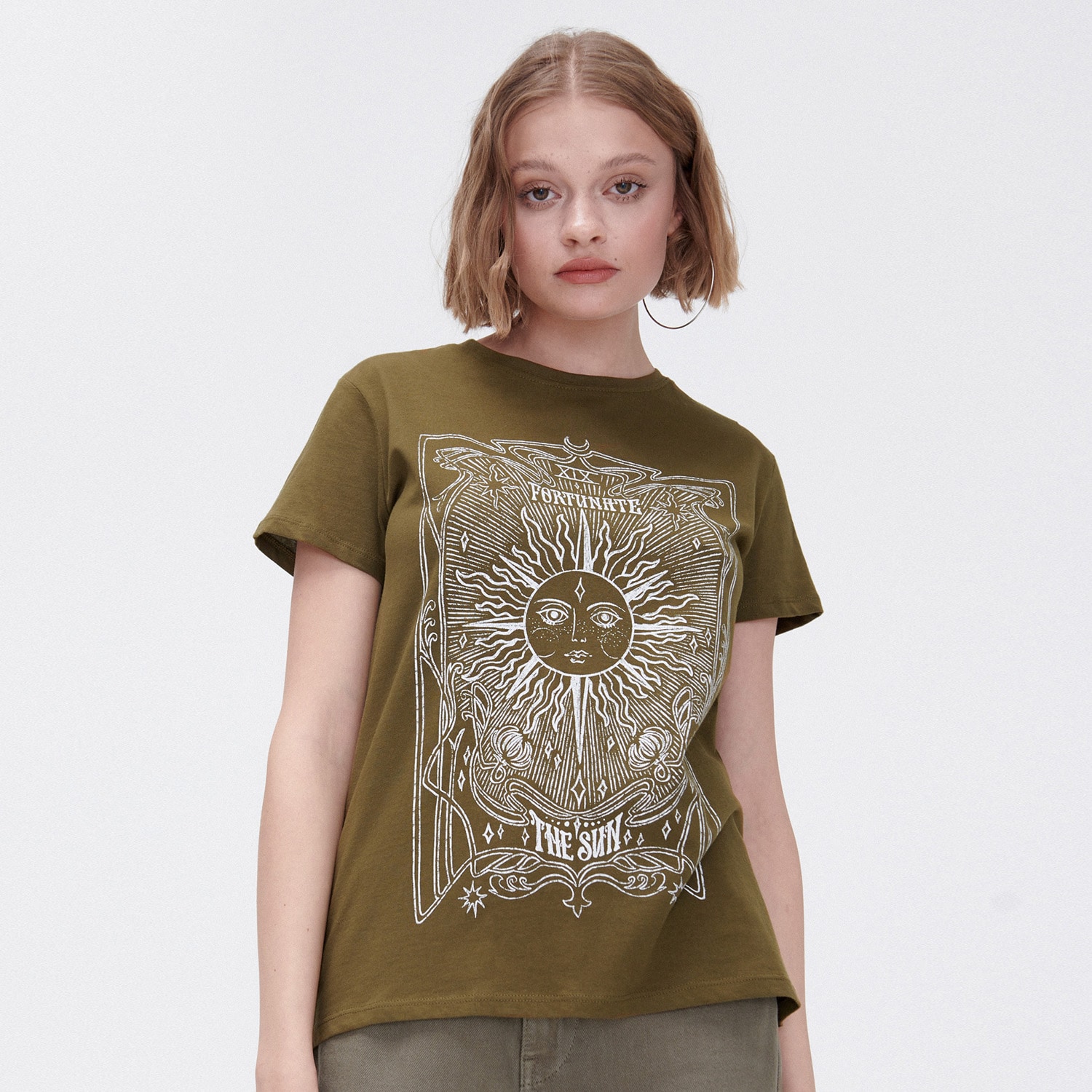Cropp - tricou oversize cu imprimeu - kaki