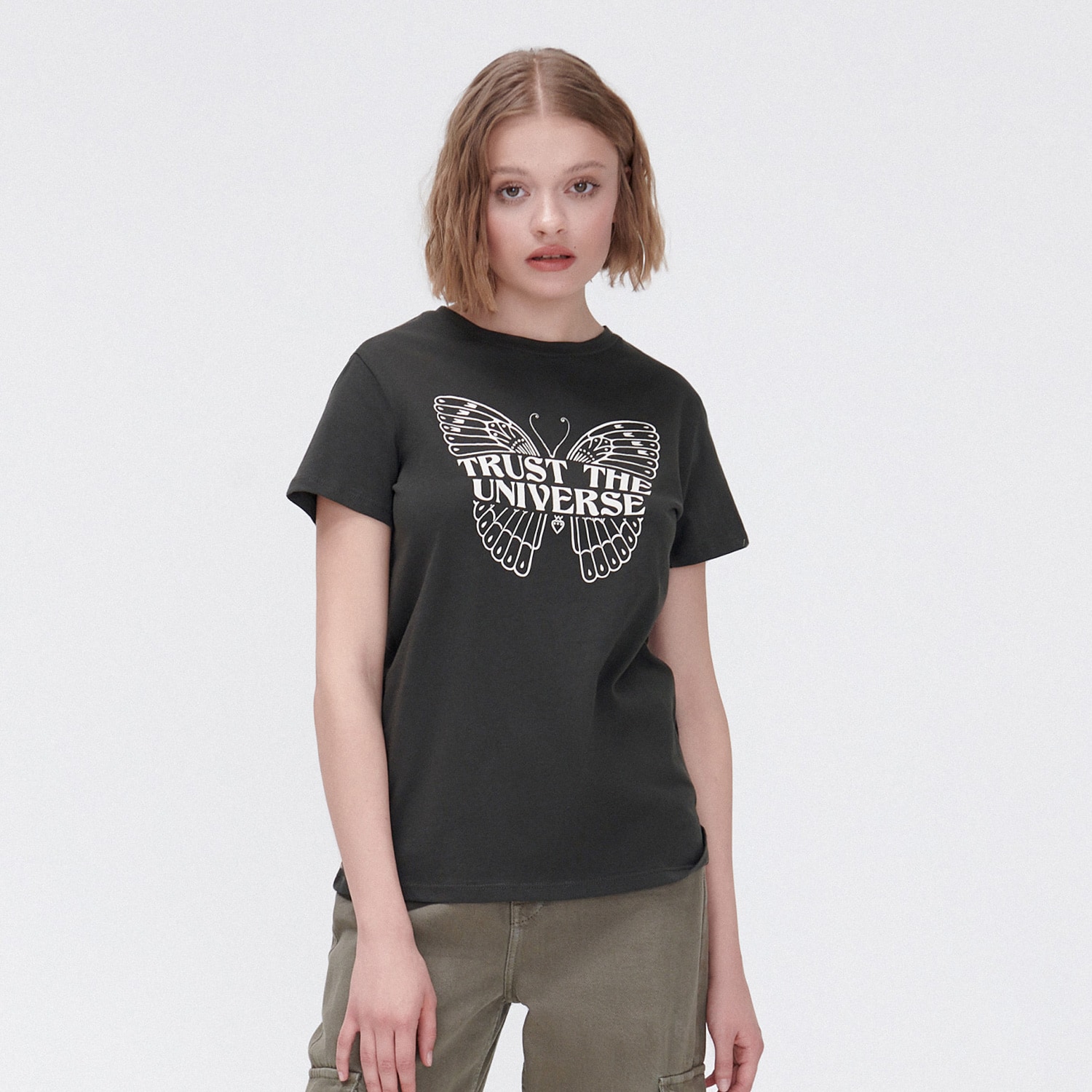 Cropp - tricou oversize cu imprimeu - gri