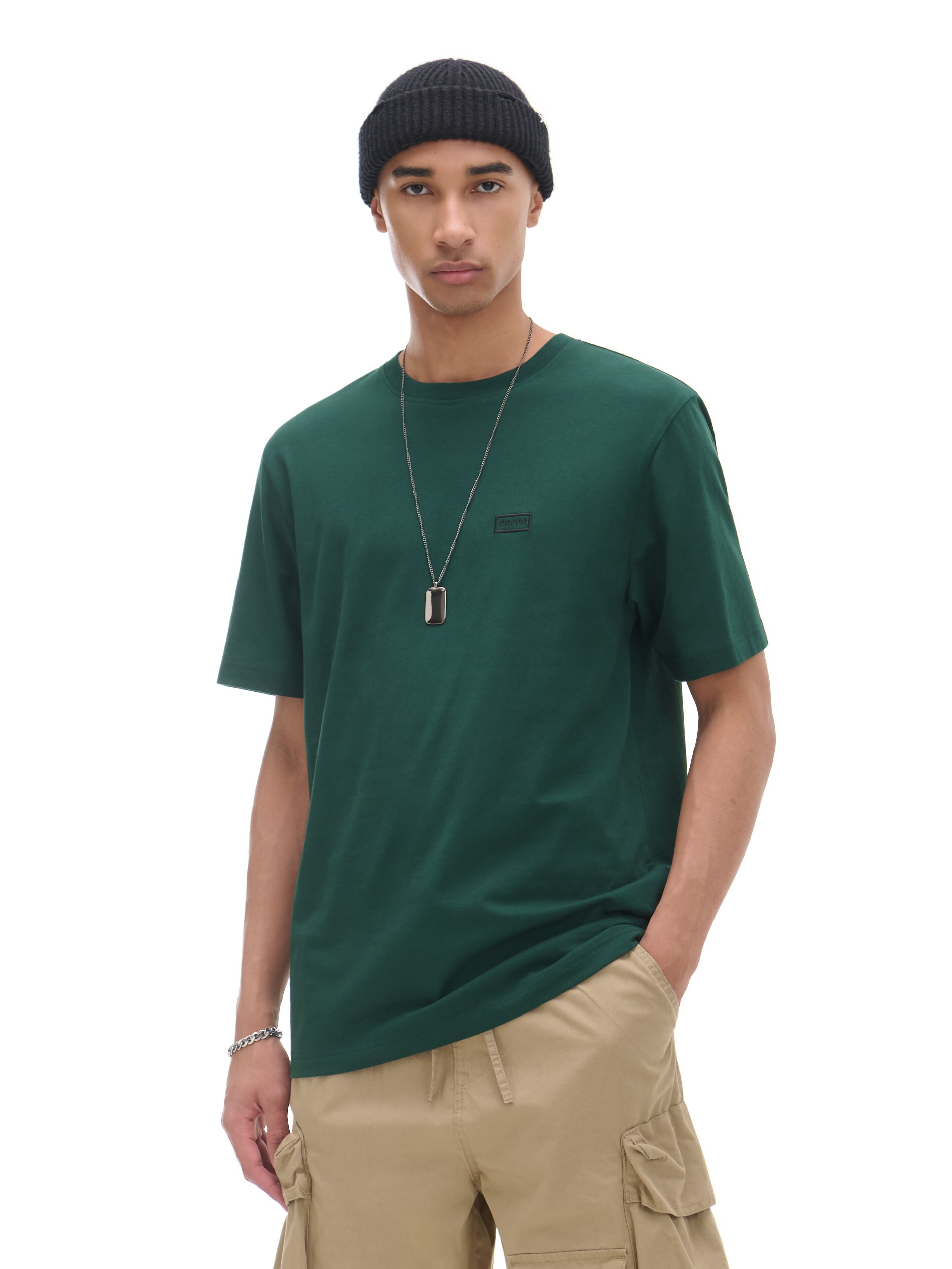 Cropp - T-shirt Con Ricamo - Verde Scuro