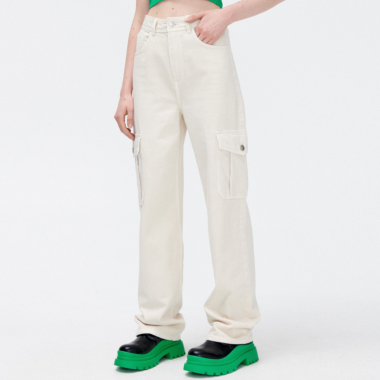 Cropp - blugi straight - ivory