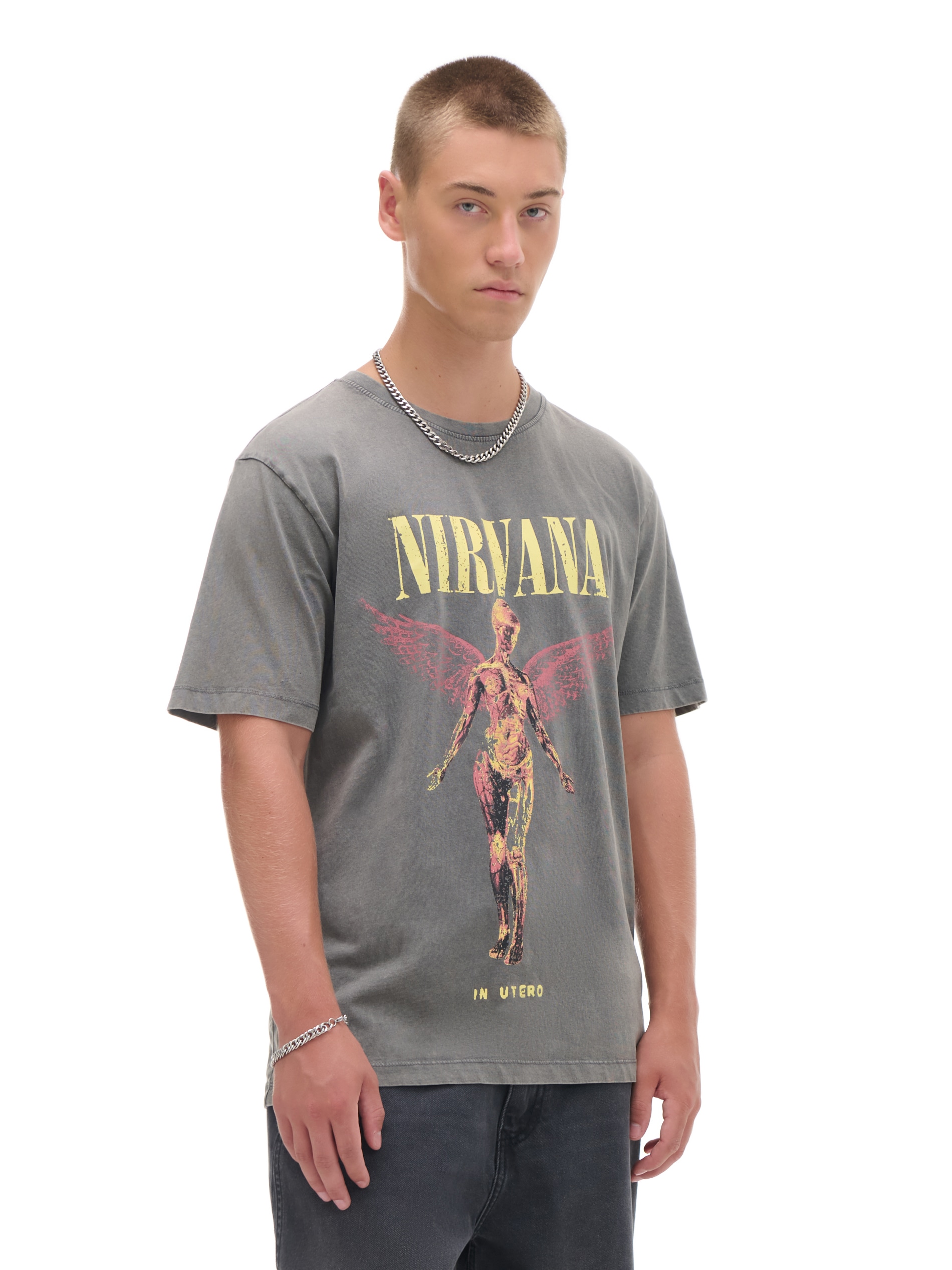 Cropp - T-shirt Con Stampa Nirvana - Grigio Scuro