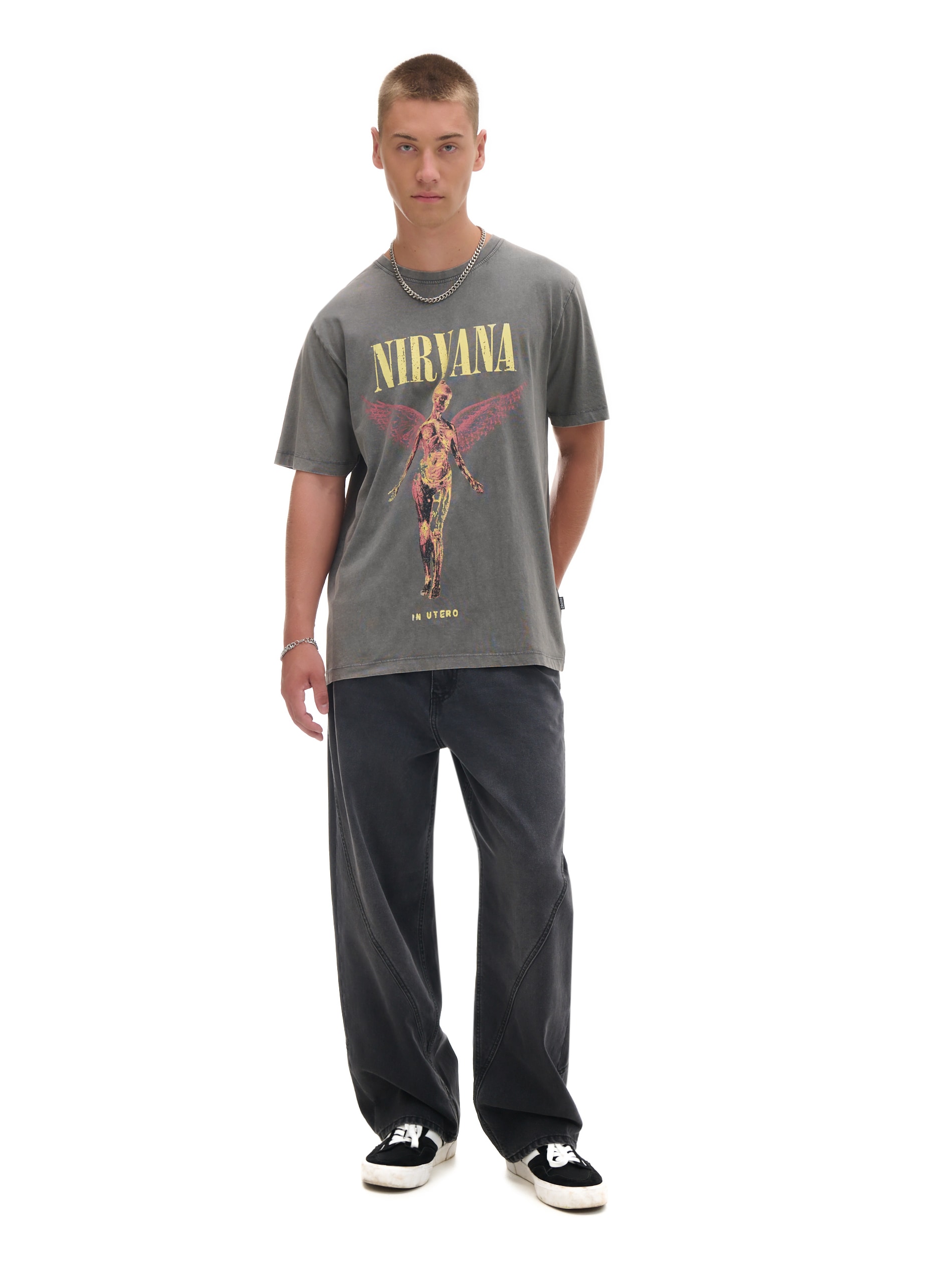 Cropp - T-shirt Con Stampa Nirvana - Grigio Scuro