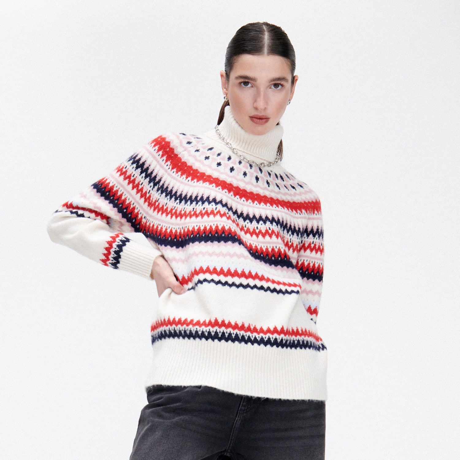 Cropp - pulover de crăciun cu model nordic - ivory