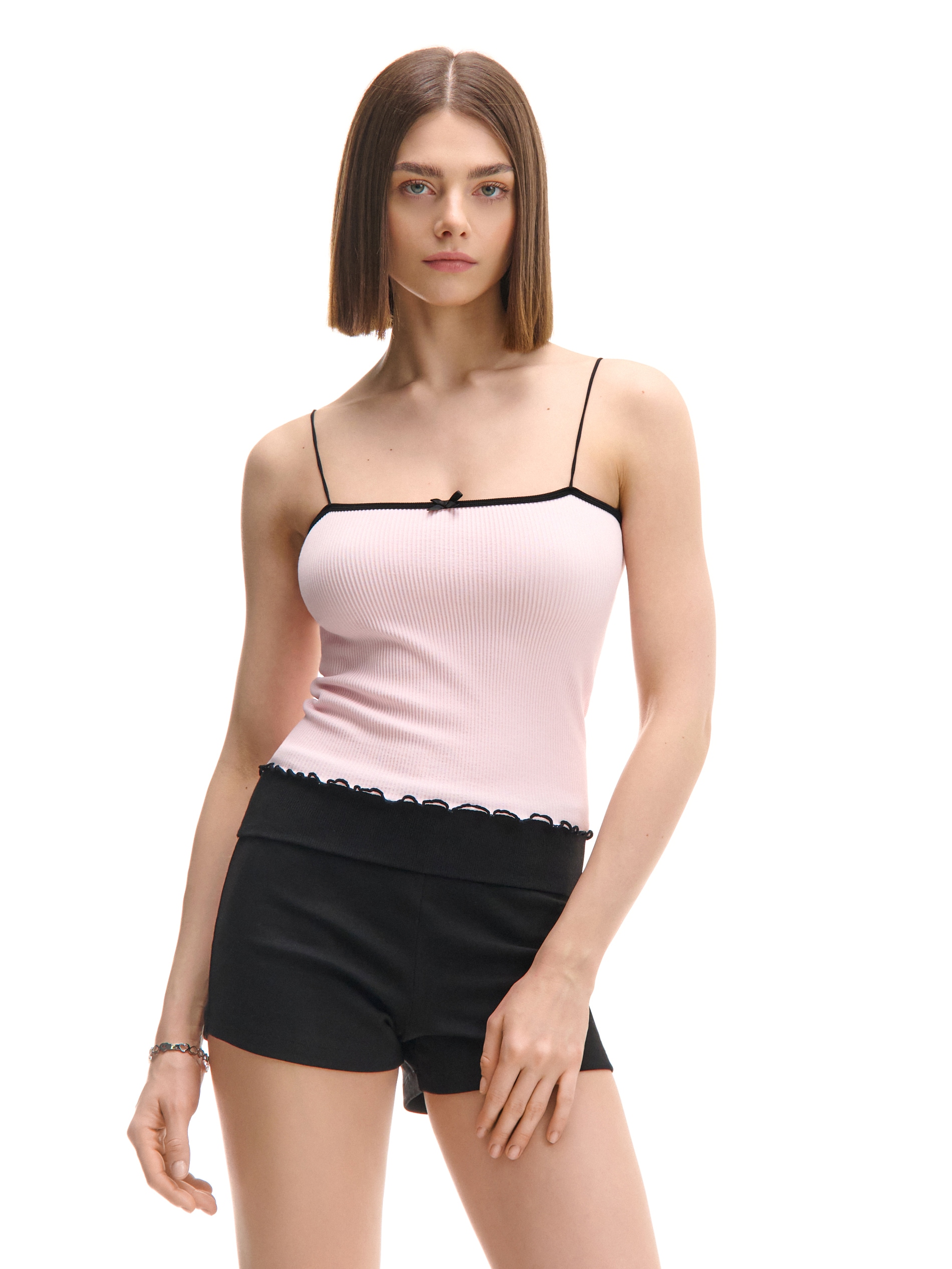 Cropp - Vállpántos bordázott top - pasztellpink termék 2. képe