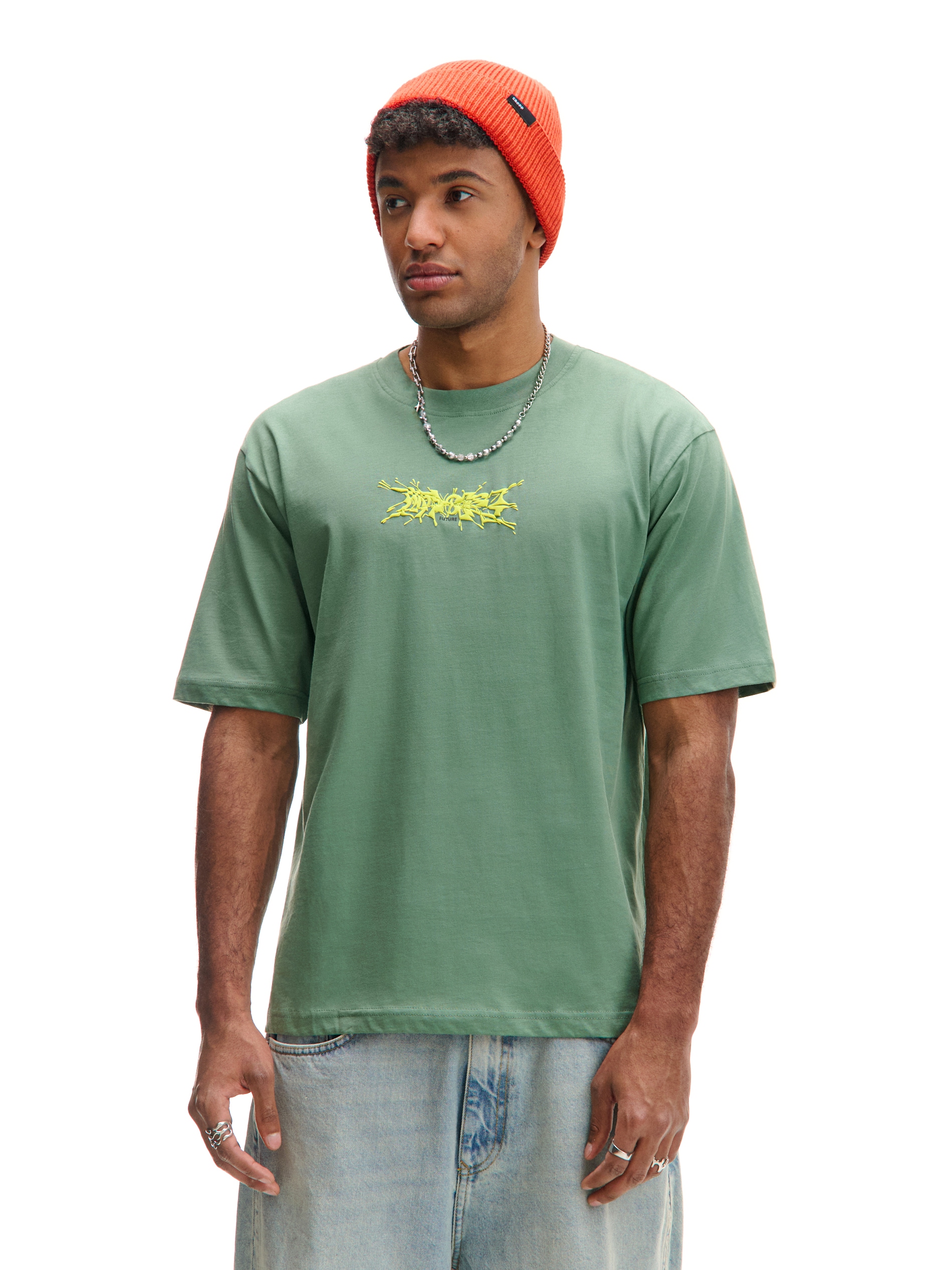 Cropp - T-shirt Nera Con Stampa - Verde Polveroso