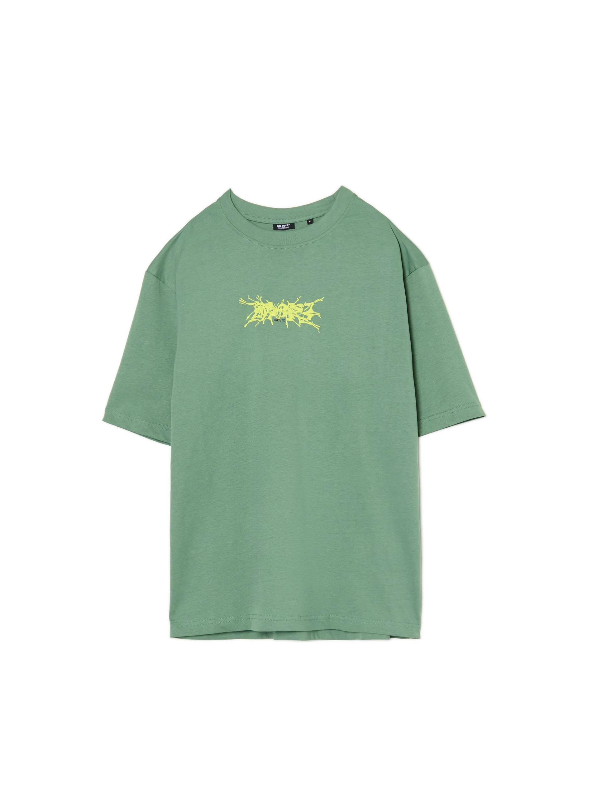 Cropp - T-shirt Nera Con Stampa - Verde Polveroso