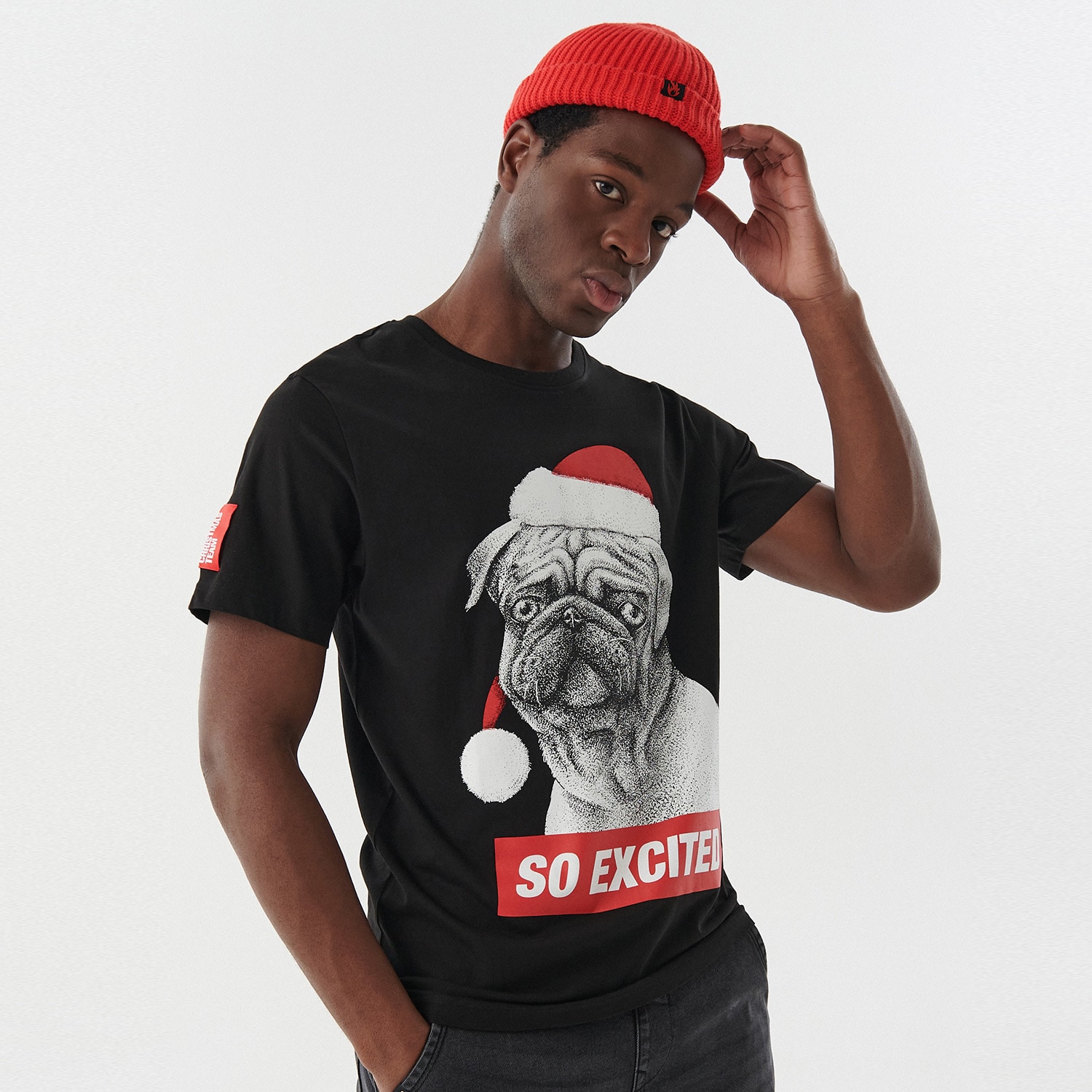 Cropp - tricou de crăciun cu pug - negru