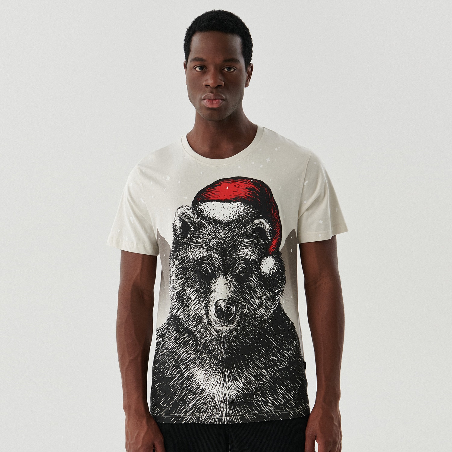 Cropp - tricou de crăciun cu urs - gri deschis