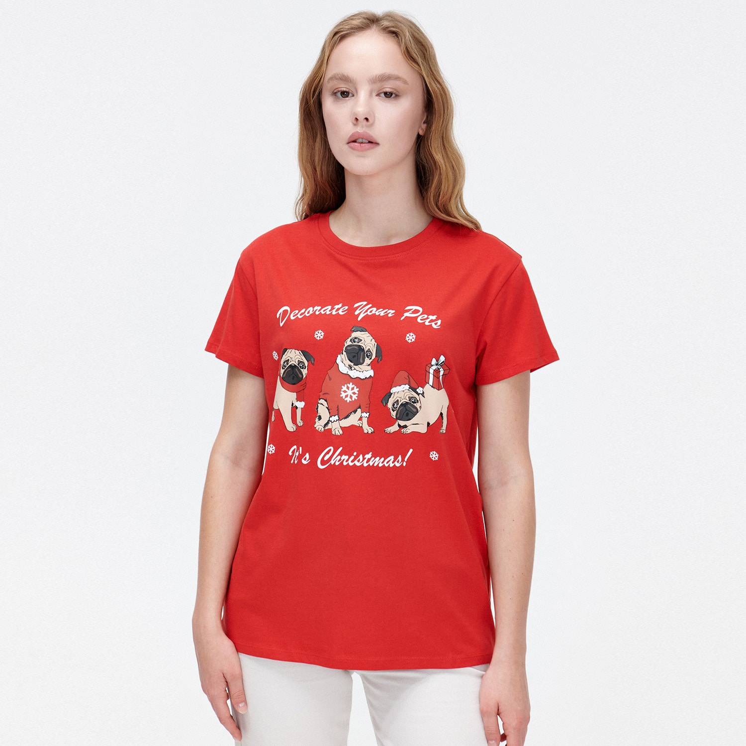 Cropp - tricou de crăciun cu pugi - roșu