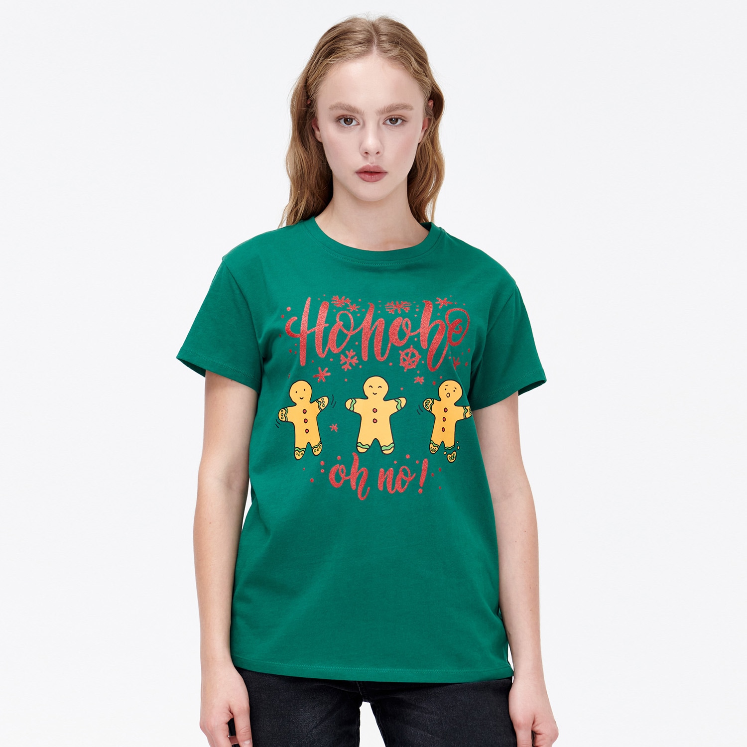 Cropp - tricou de crăciun cu imprimeu turtă dulce - kaki