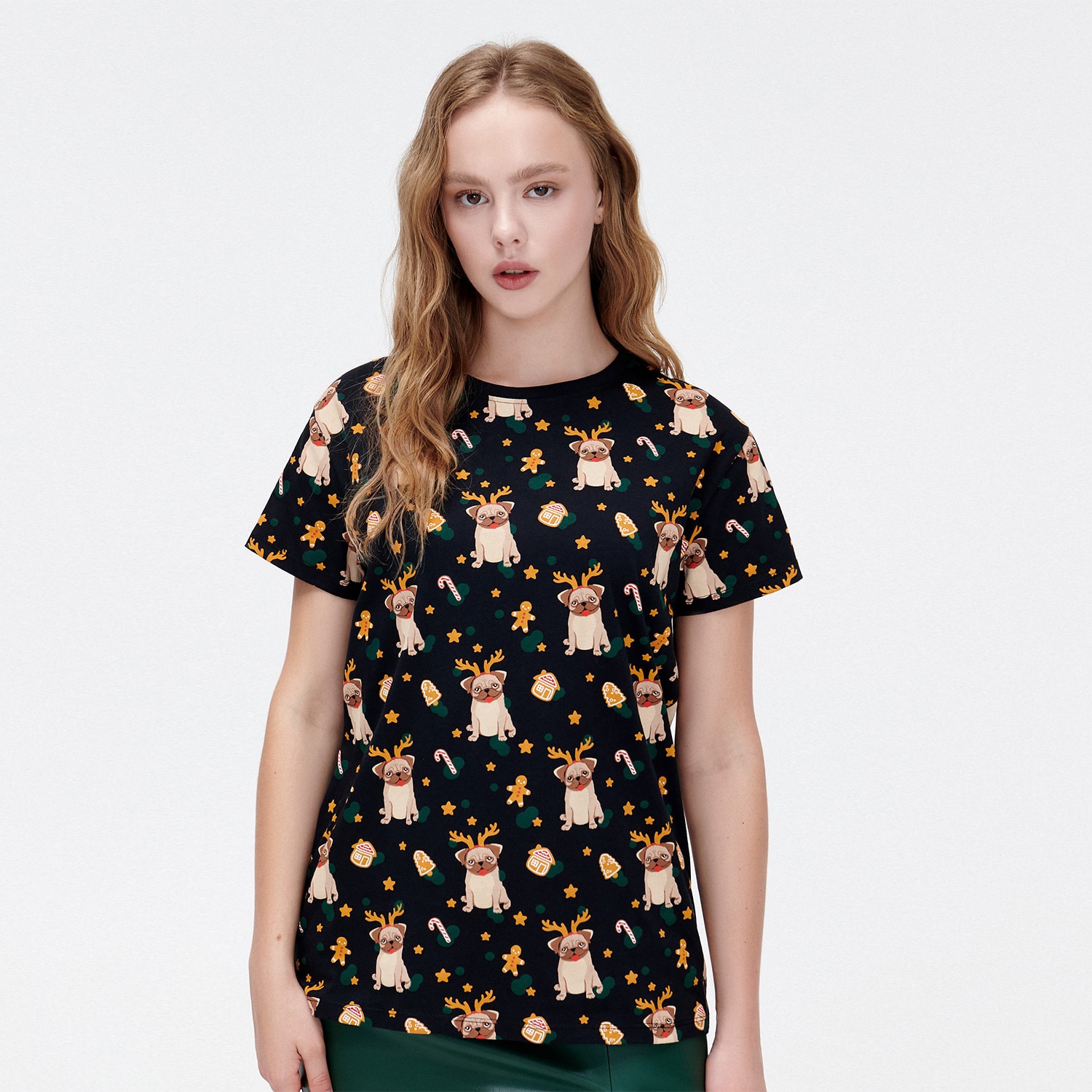 Cropp - tricou de crăciun cu imprimeu total - negru