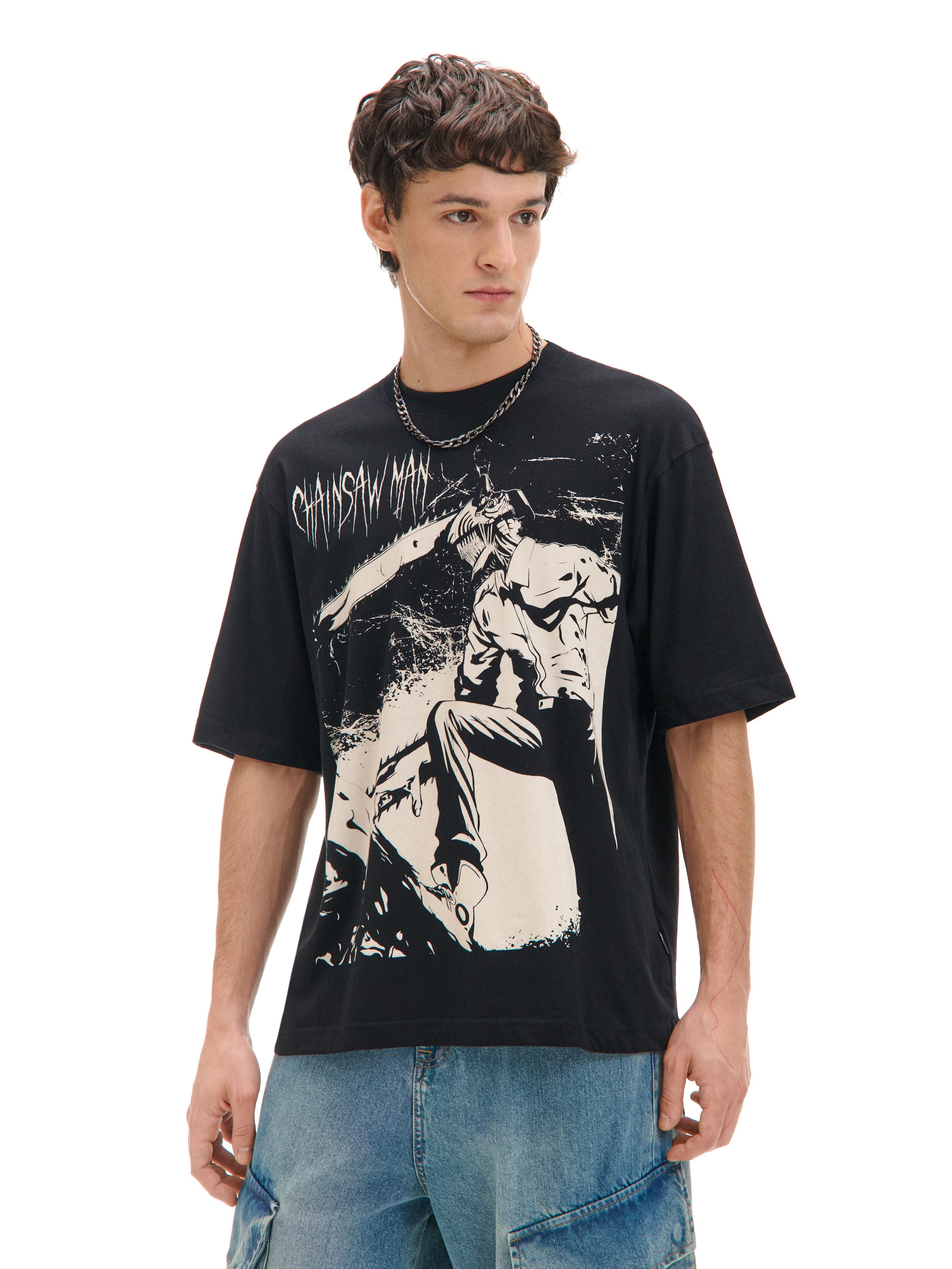 Cropp - Camiseta Negra Con Estampado Chainsaw Man - Negro