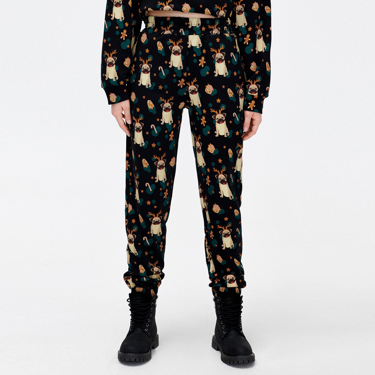 Cropp - pantaloni de jogging de crăciun cu imprimeu pug - negru