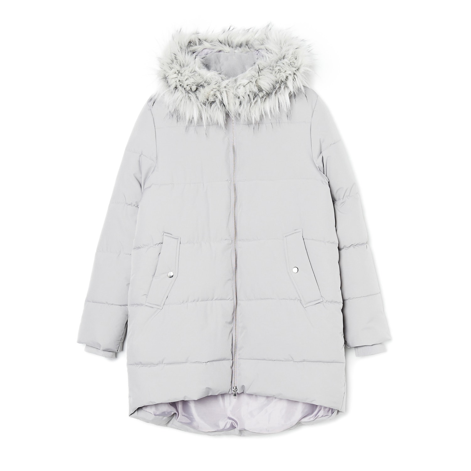 Levně Cropp - Prošívaný kabát s kapucí - Světle šedá