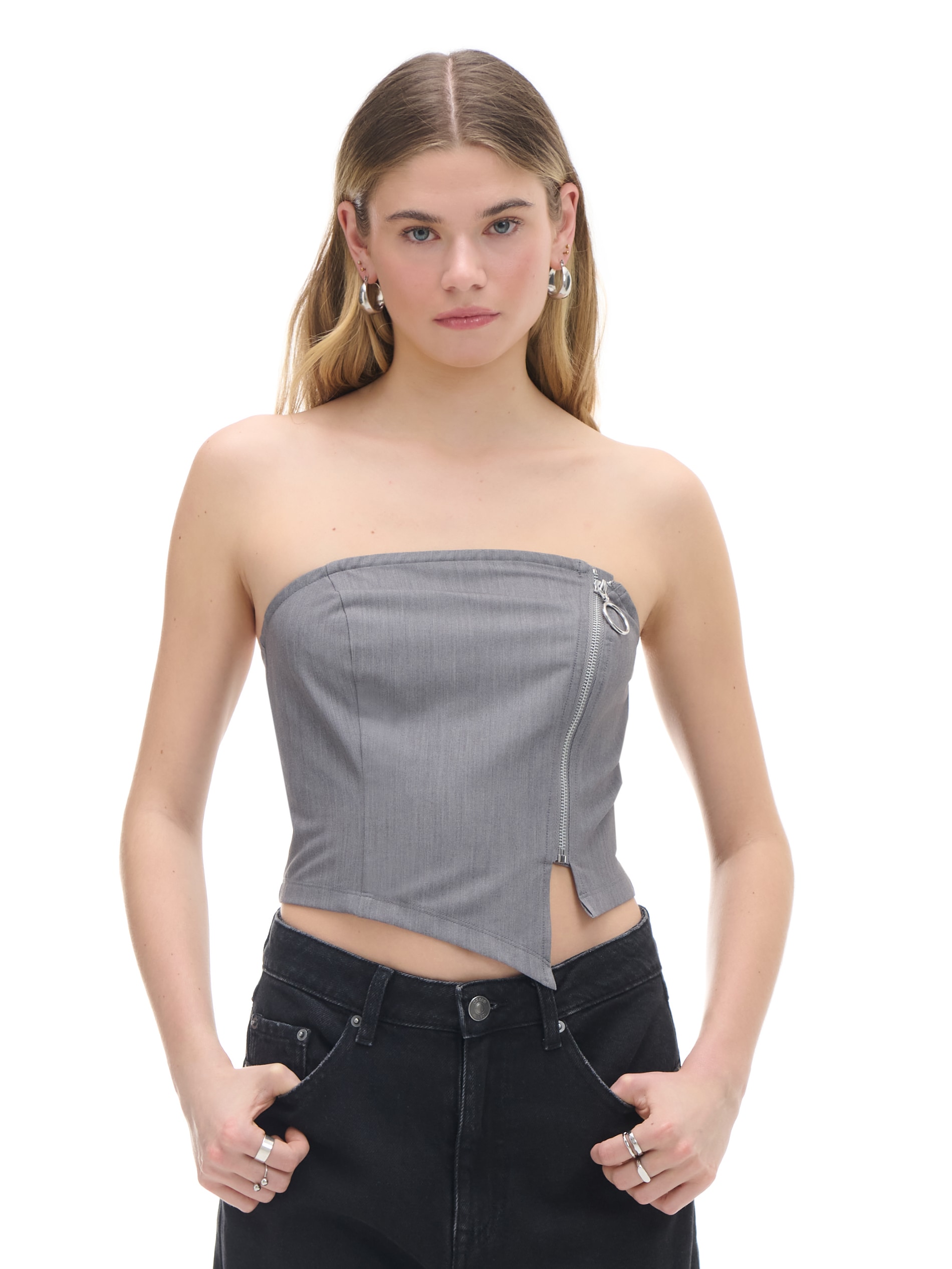 Cropp - Crop Top - ΣΚΟΥΡΟ ΓΚΡΙ