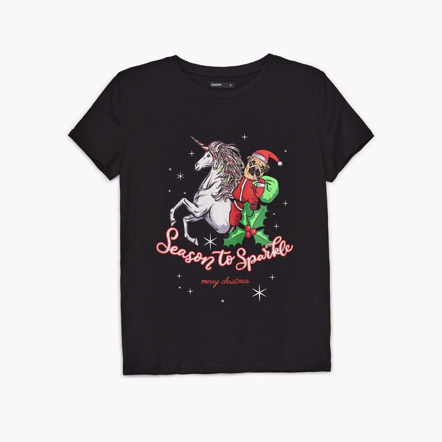 Cropp - tricou cu imprimeu de crăciun - negru