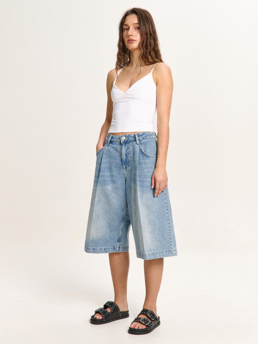 Jeansowe szorty jorts z zakładkami