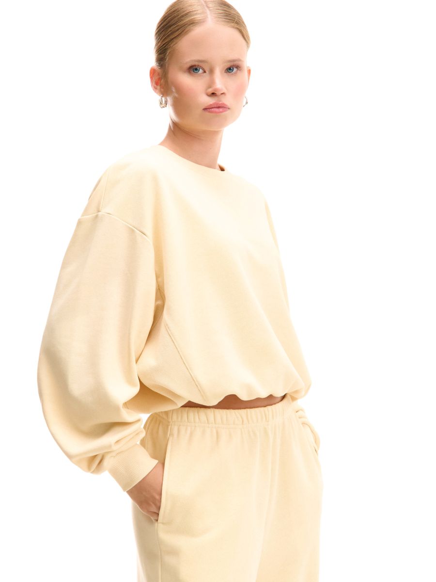 Żółta bluza basic z prążkowanymi elementami