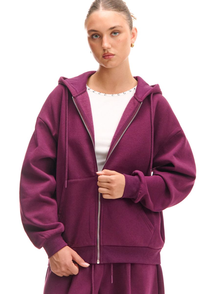 Bordowa rozpinana bluza z kapturem