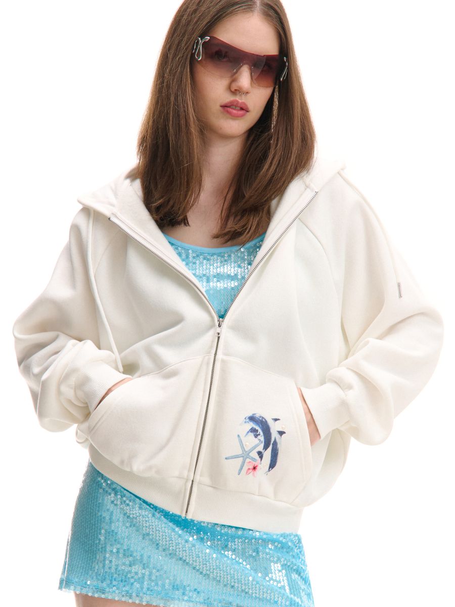 Rozpinana bluza hoodie z delfinami