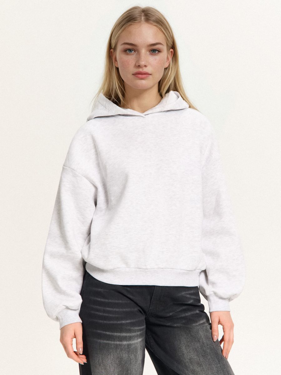 Jasnoszara melanżowa bluza boxy z kapturem