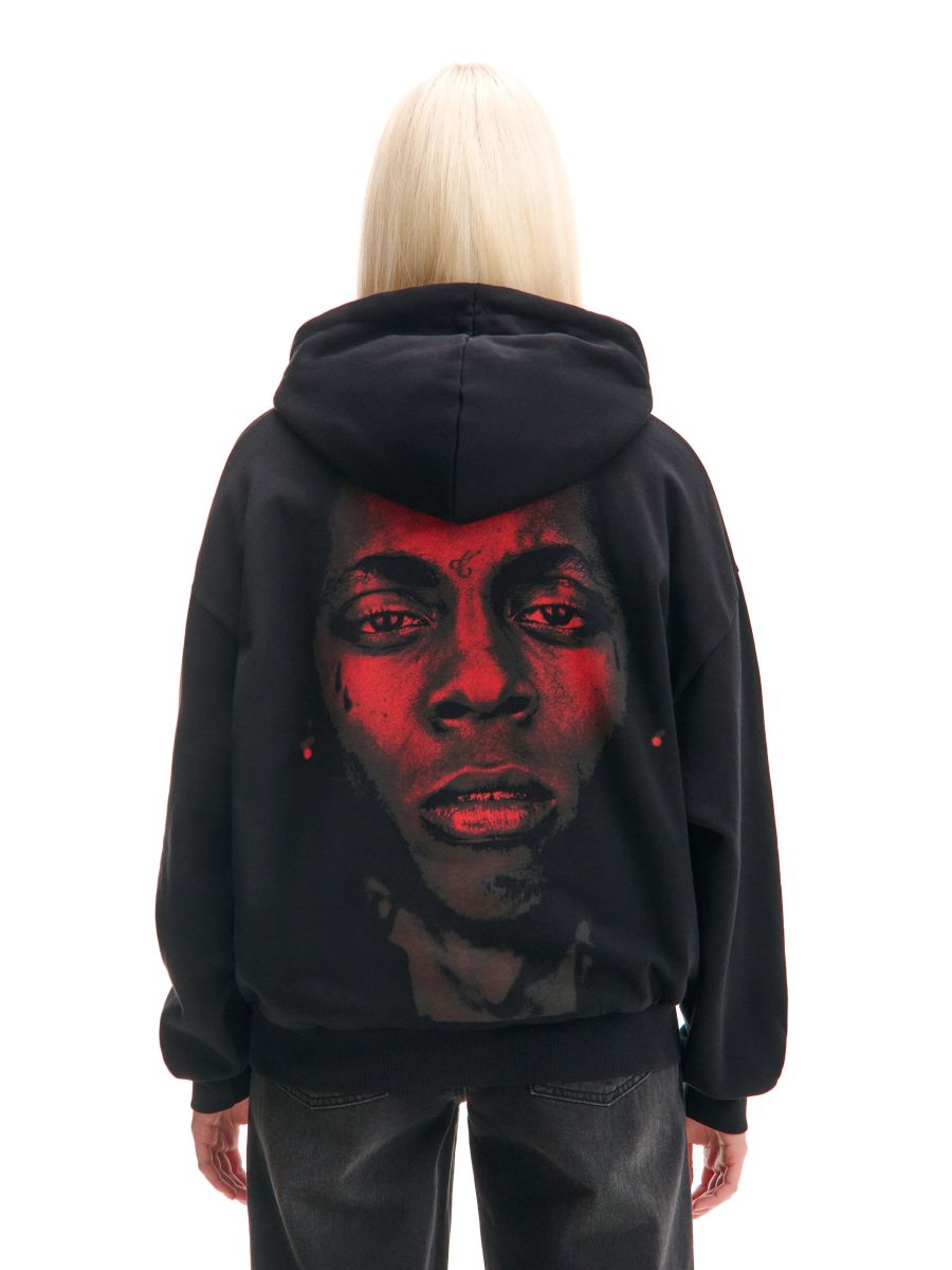 Čierna mikina s kapucňou a potlačou Lil Wayne