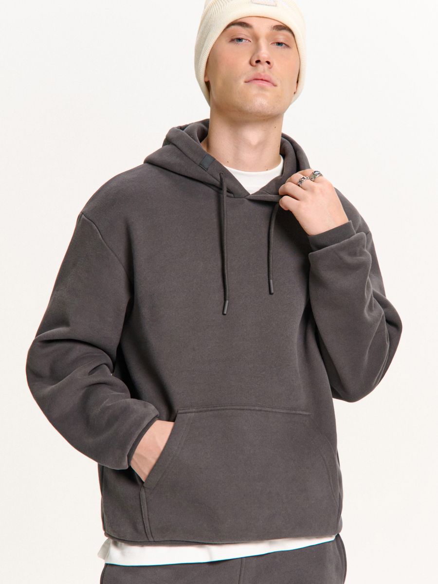Ciemnoszara bluza regular z kapturem