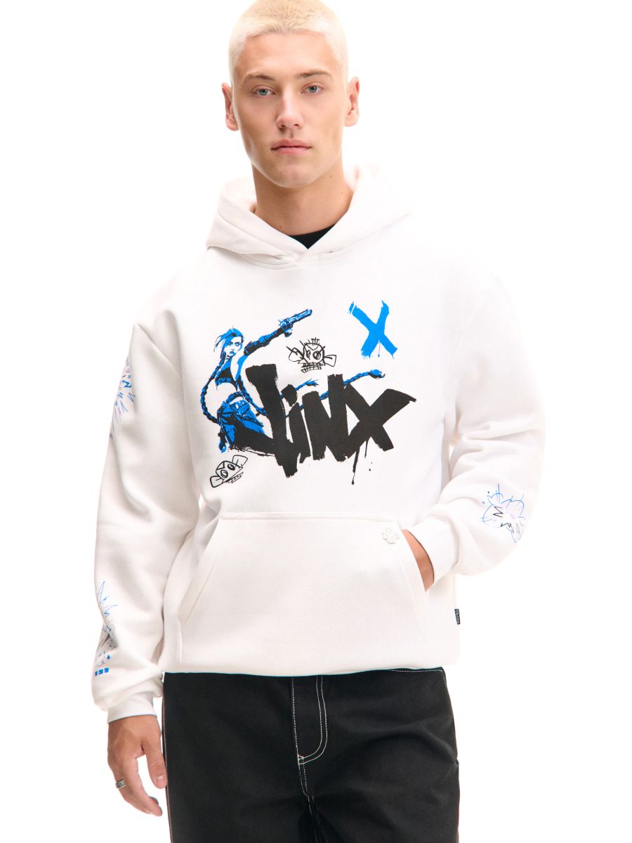 Biała bluza z kapturem Jinx Arcane
