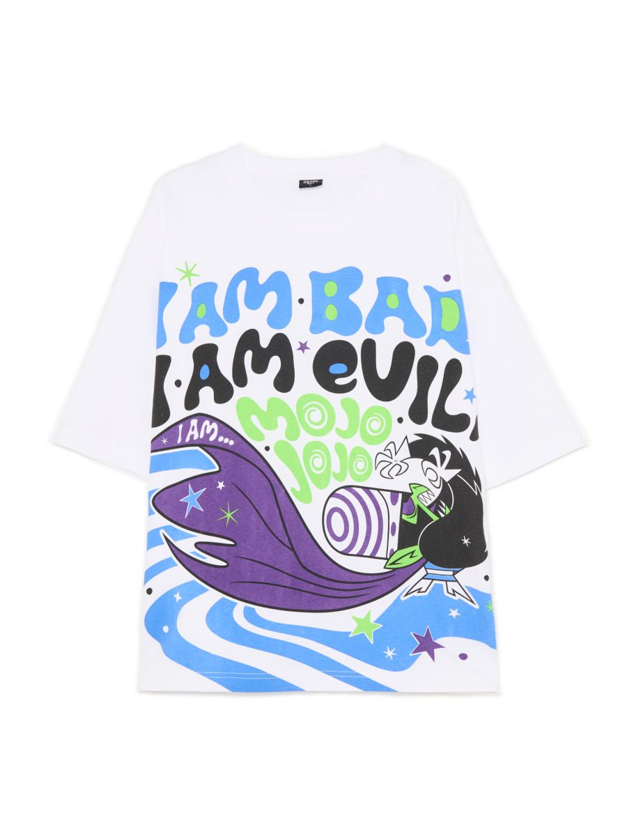 Tricou albă cu imprimeu The Powerpuff Girls Mojo Jojo