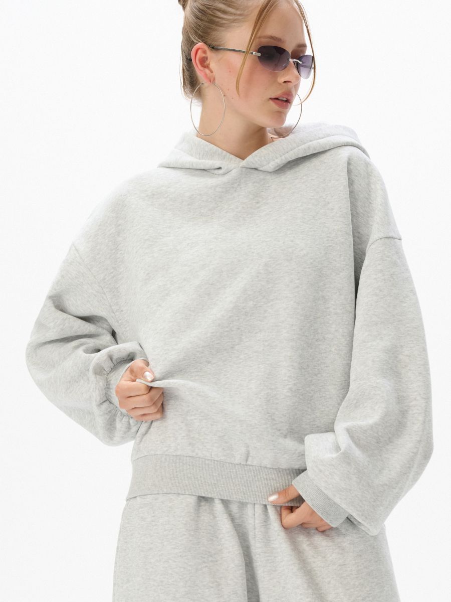 Szara melanżowa bluza oversize z kapturem