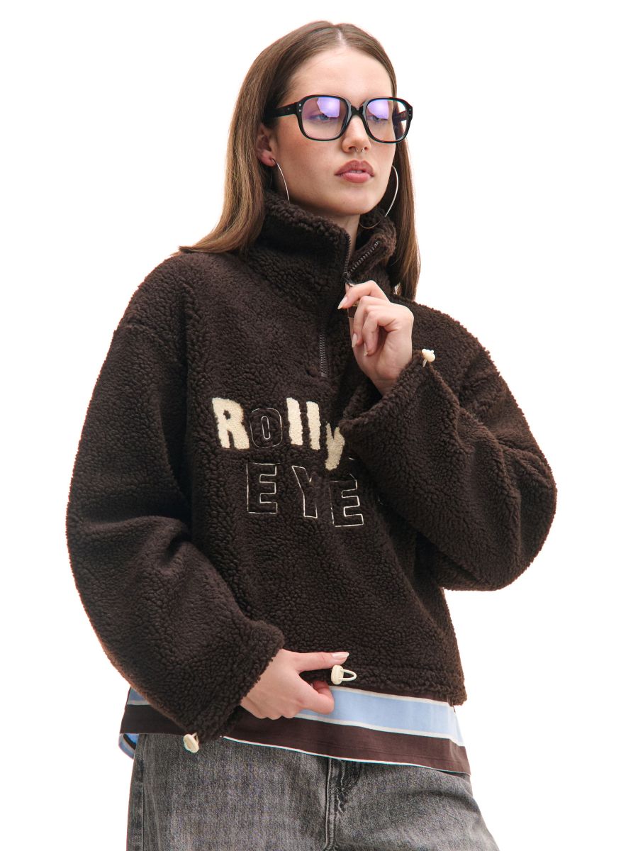 Brązowa bluza sherpa ze stójką