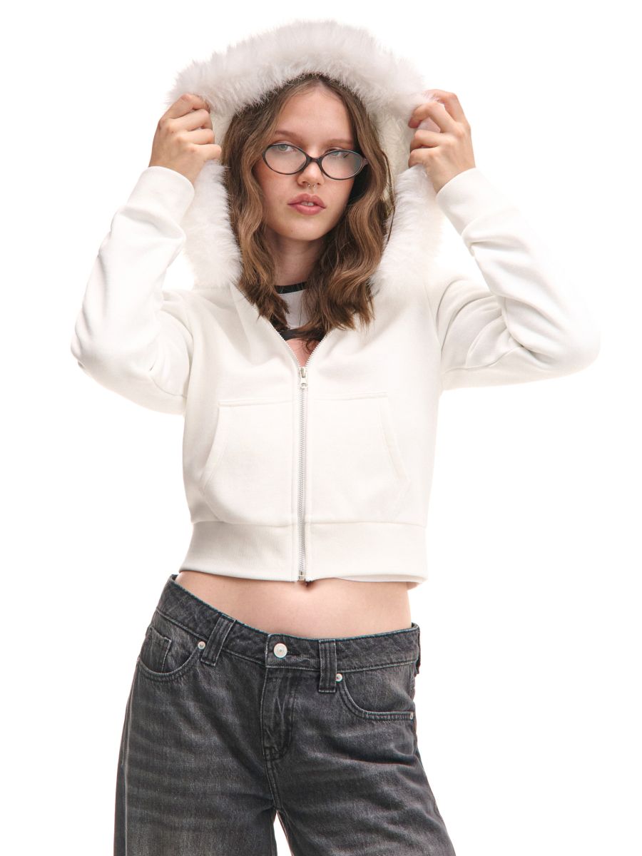 Bluza z kapturem z odpinanym futerkiem