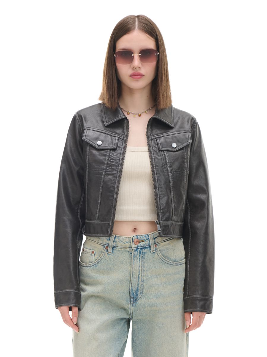 Kurtka biker z imitacji skóry