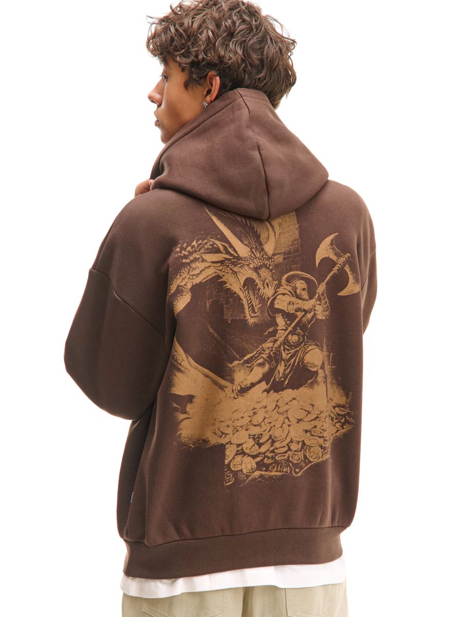 Brązowa bluza hoodie z motywem fantasy